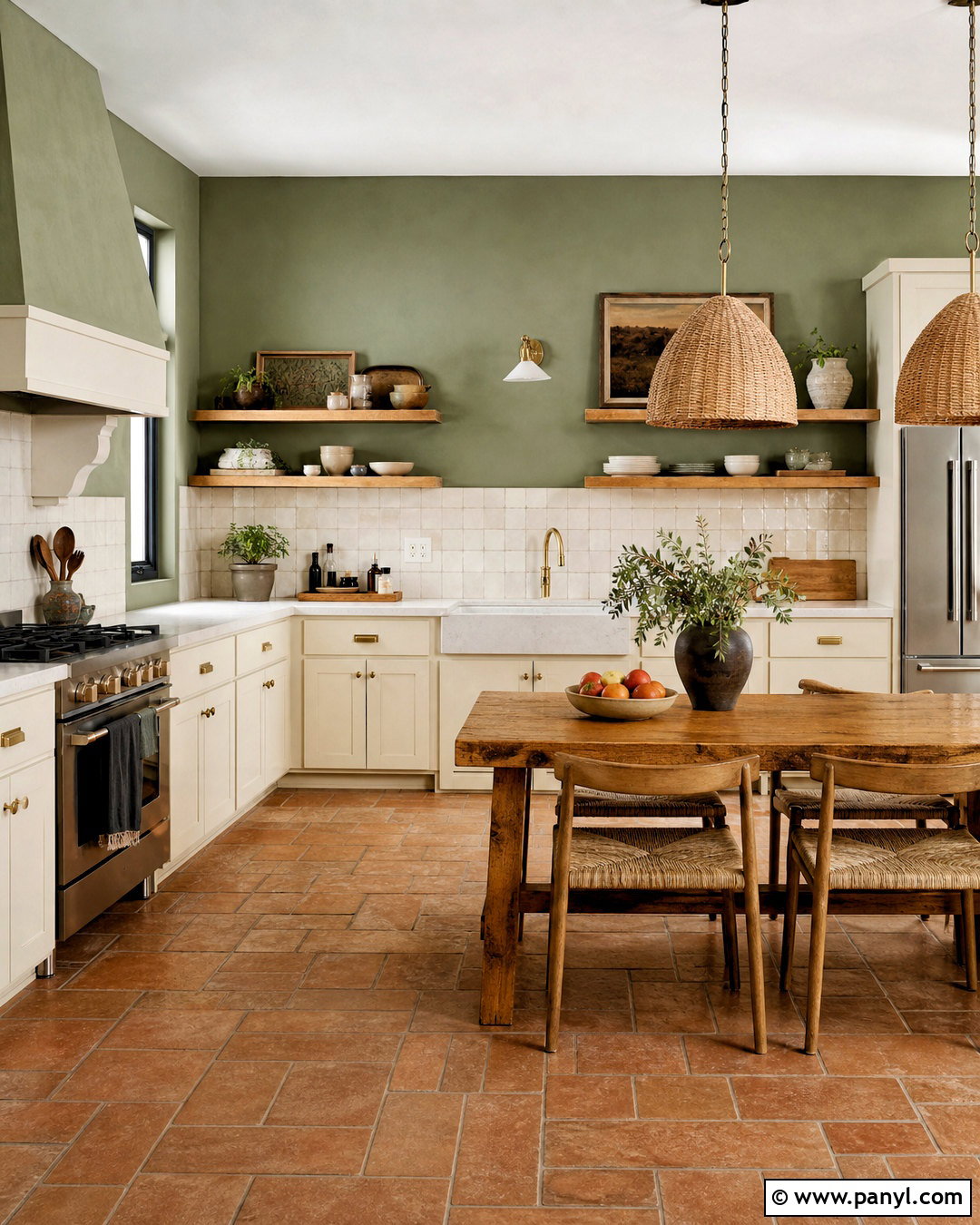 Green Kitchen Walls With Terracotta Tile - 20 green wall kitchen ideas