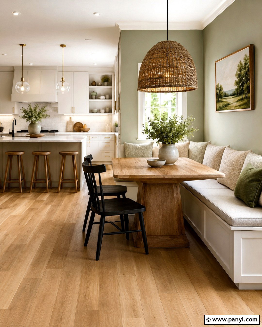 Green Kitchen Walls With White Cabinets And Breakfast Nook - 20 Green Walls With White Cabinets