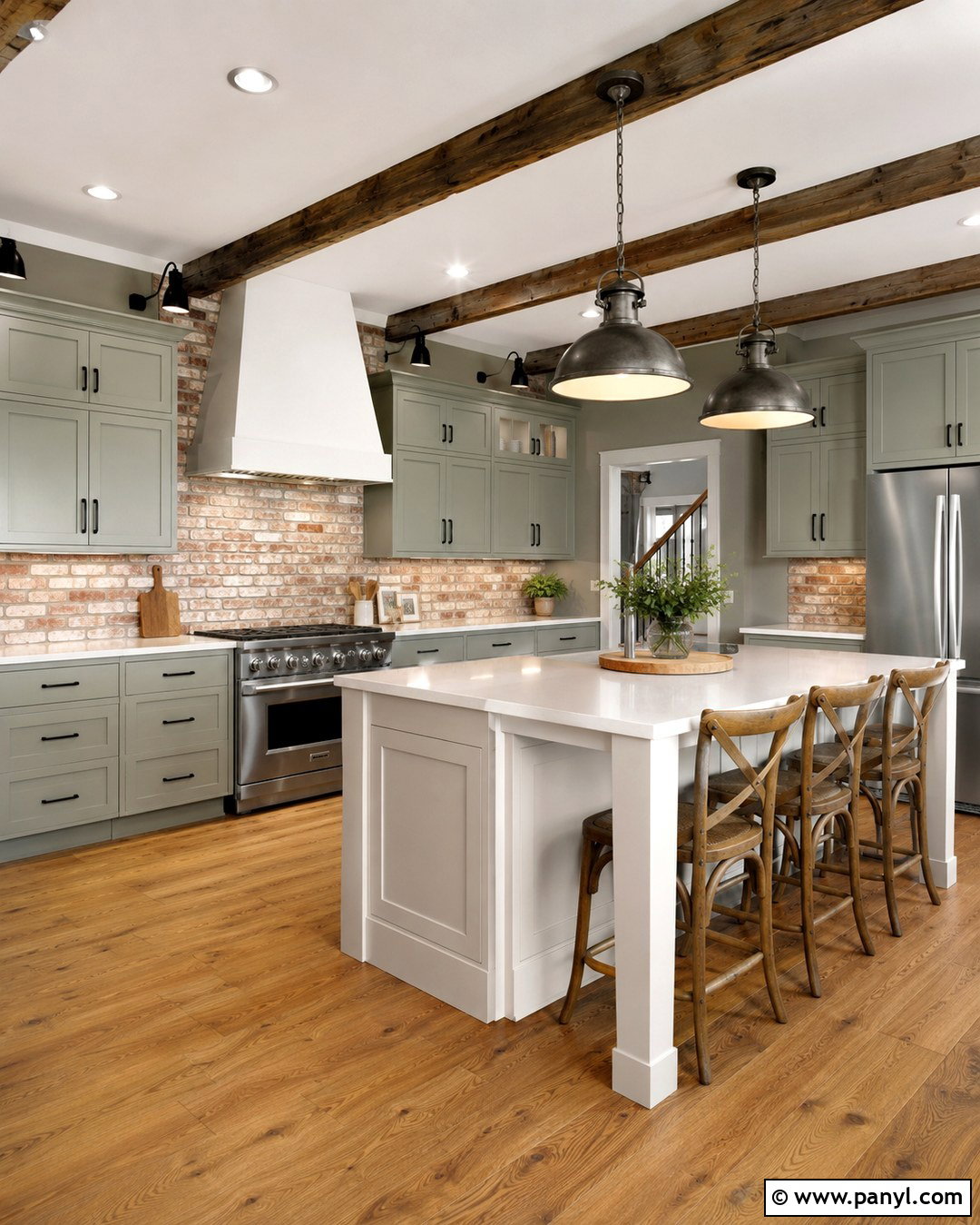 Green Kitchen Walls With White Cabinets And Brick Backsplash - 20 Green Walls With White Cabinets