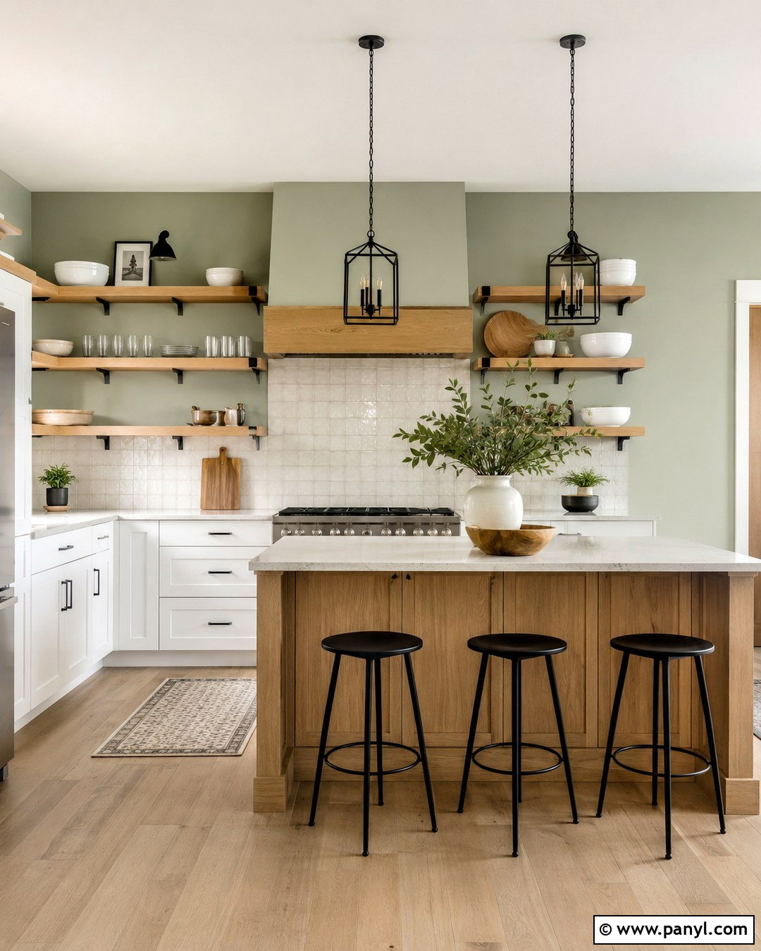 Green Kitchen Walls With White Cabinets And Open Shelves - 20 Green Walls With White Cabinets