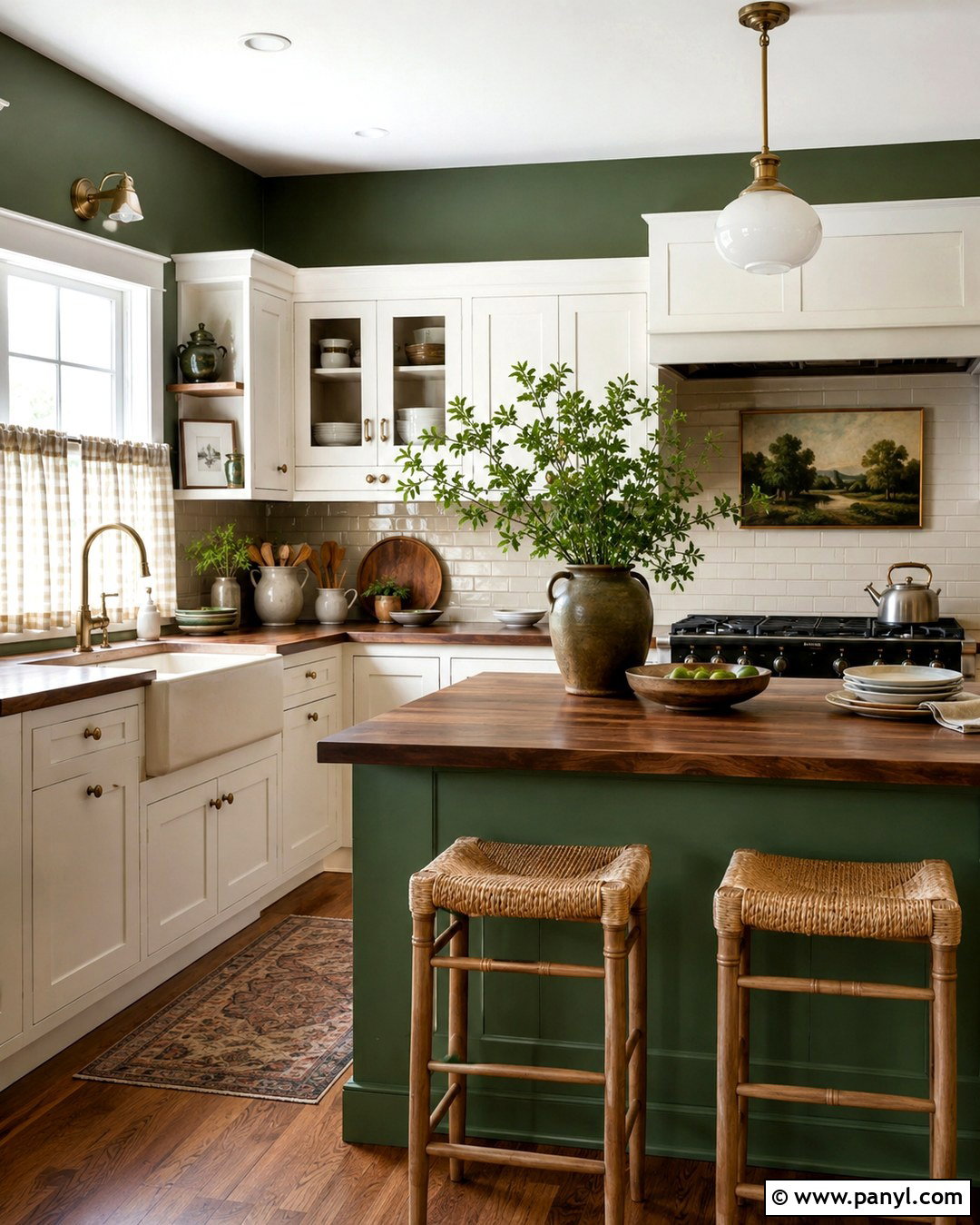 Green Kitchen Walls With White Cabinets And Wood Countertops - 20 Green Walls With White Cabinets