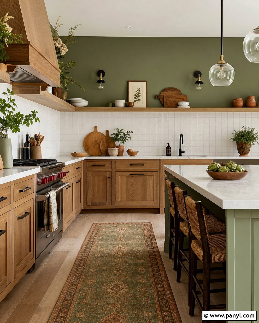 Green Kitchen Walls With Wood Cabinets - 50 green walls