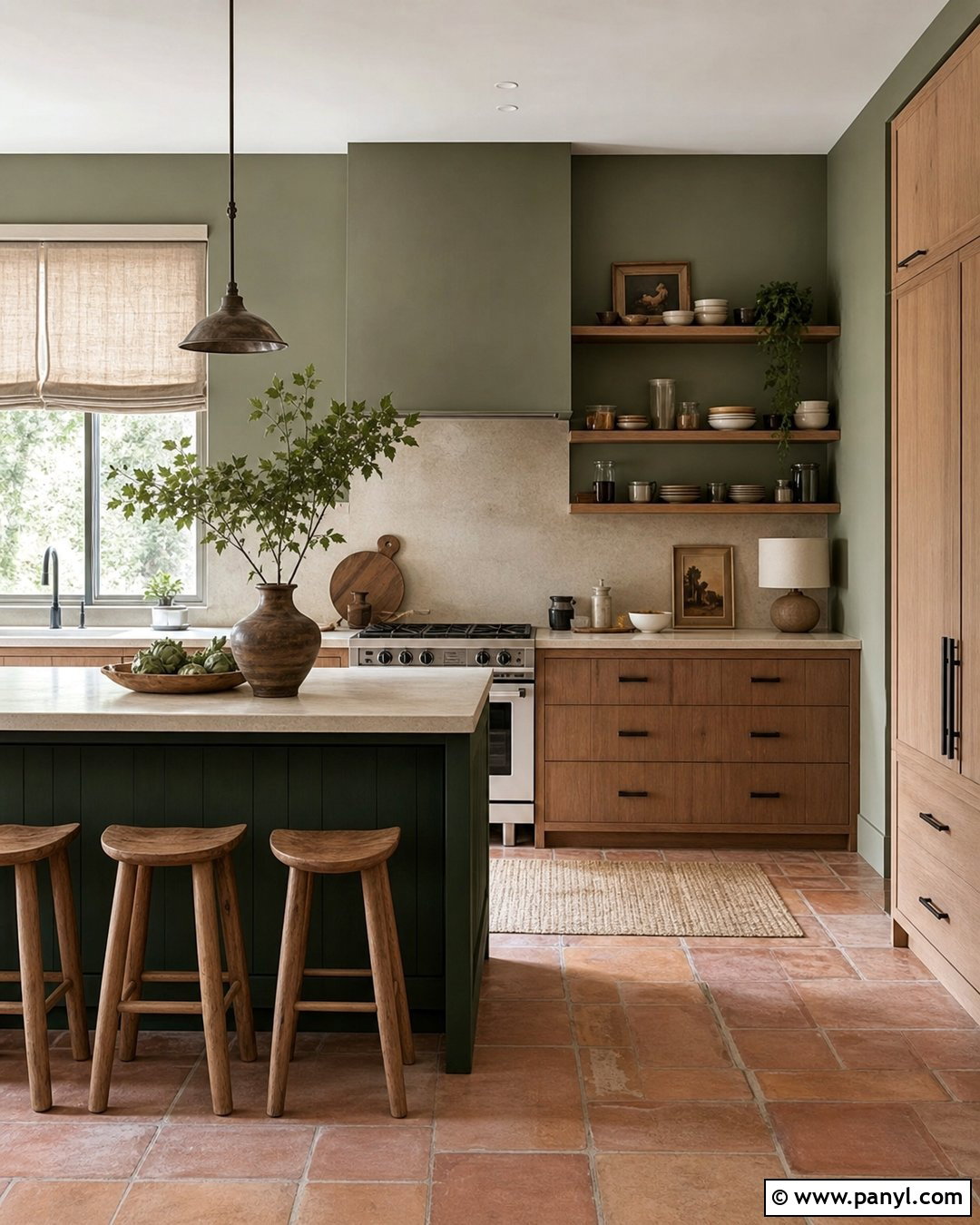 Green Kitchen Walls With Wood Cabinets - 30 Room Green Walls