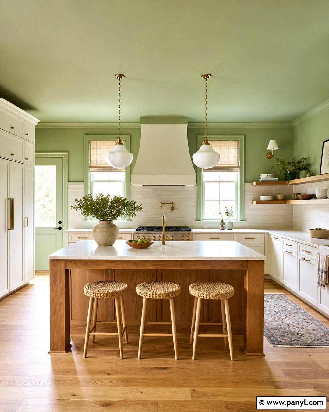 Green Kitchen Walls With a Matching Ceiling - 20 green wall kitchen ideas