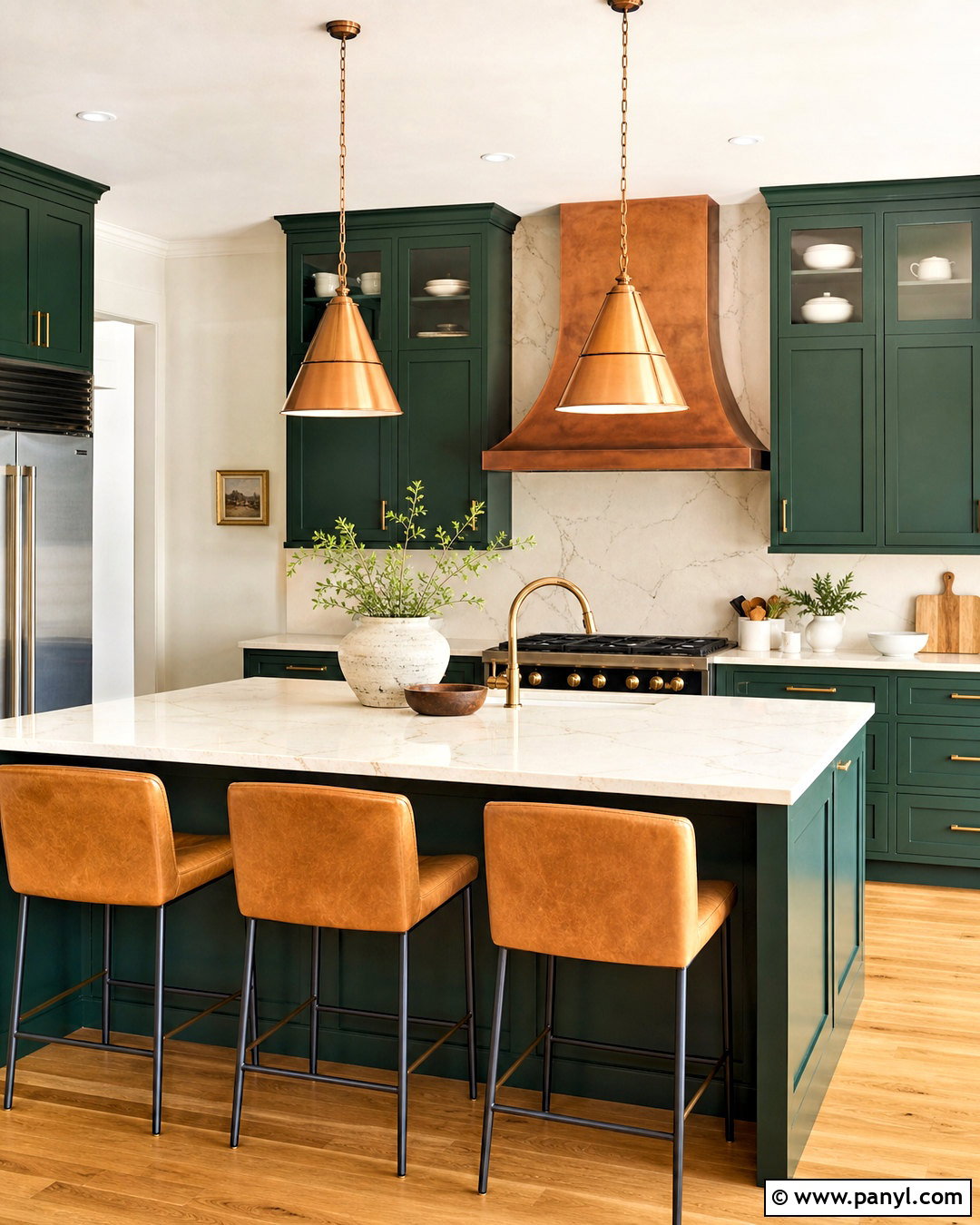 Green Kitchen With Copper Orange Accents - 20 green and orange kitchen ideas