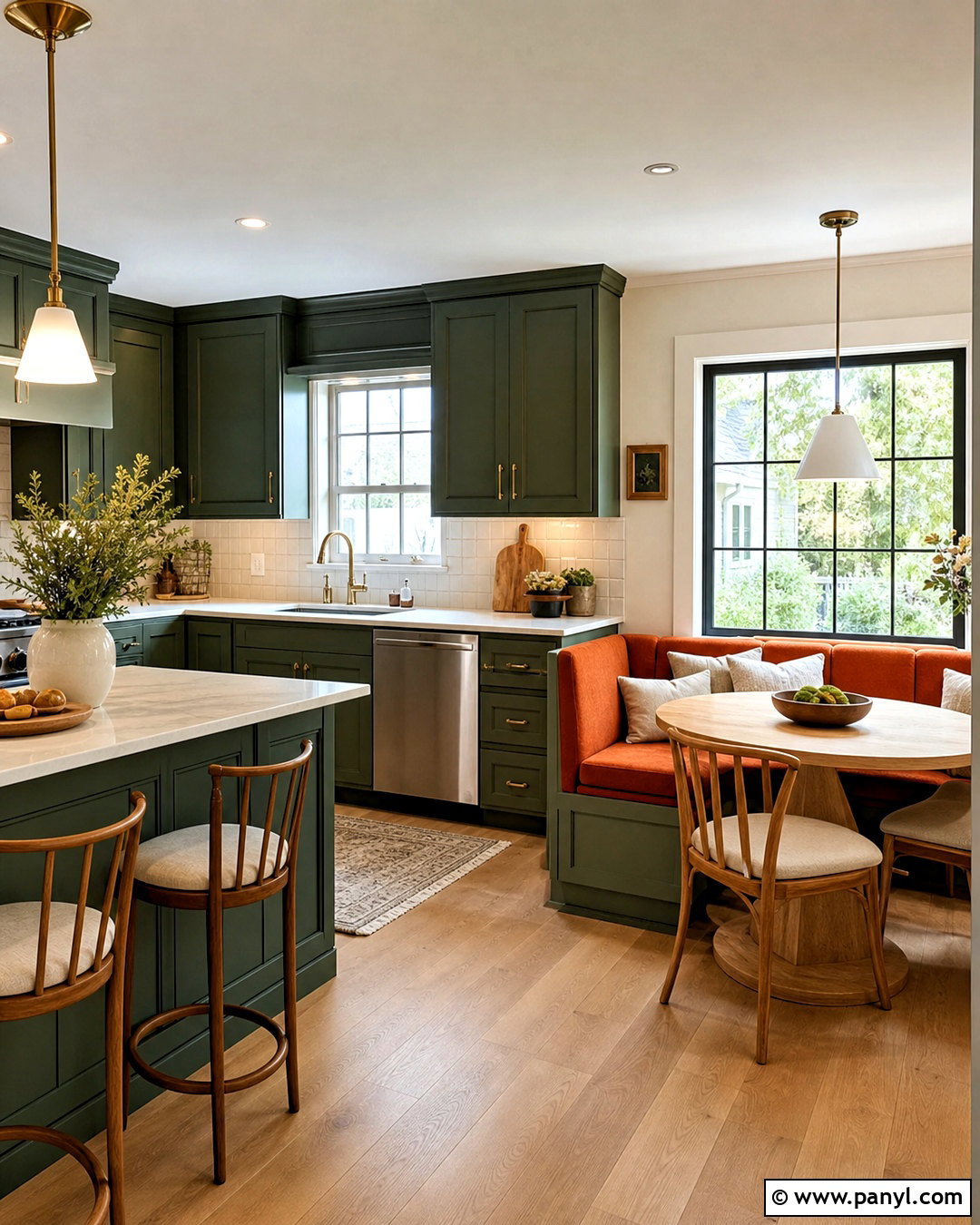 Green Kitchen With Orange Breakfast Nook - 20 green and orange kitchen ideas