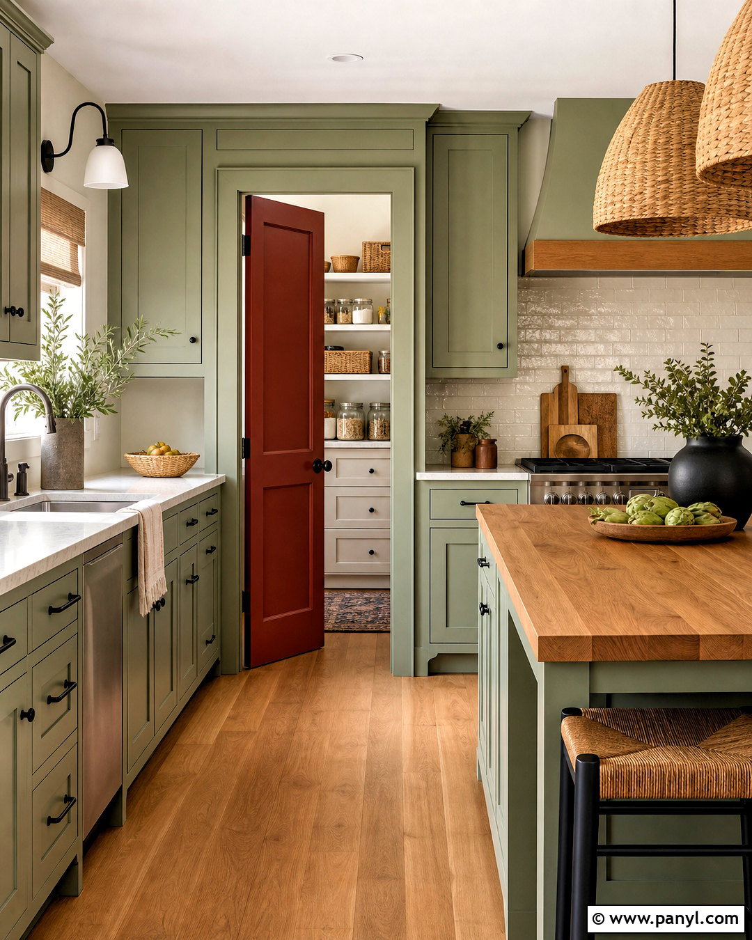 Green Kitchen With Red Pantry Door - 20 green and red kitchen ideas