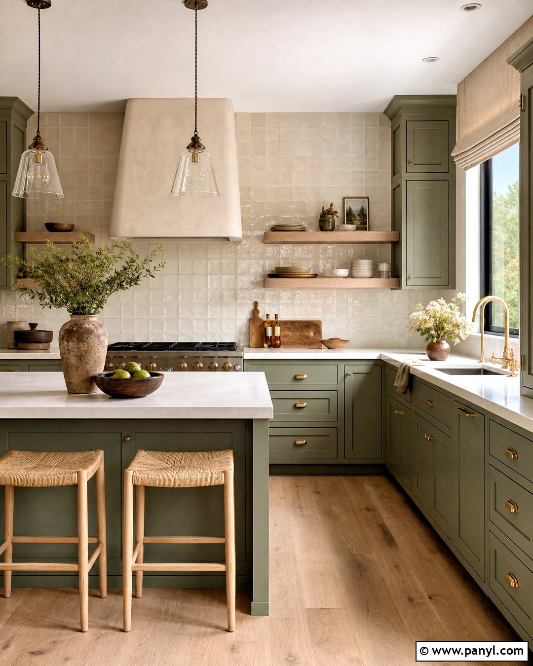 Green Kitchen With Zellige Tile - 20 earthy green kitchen ideas