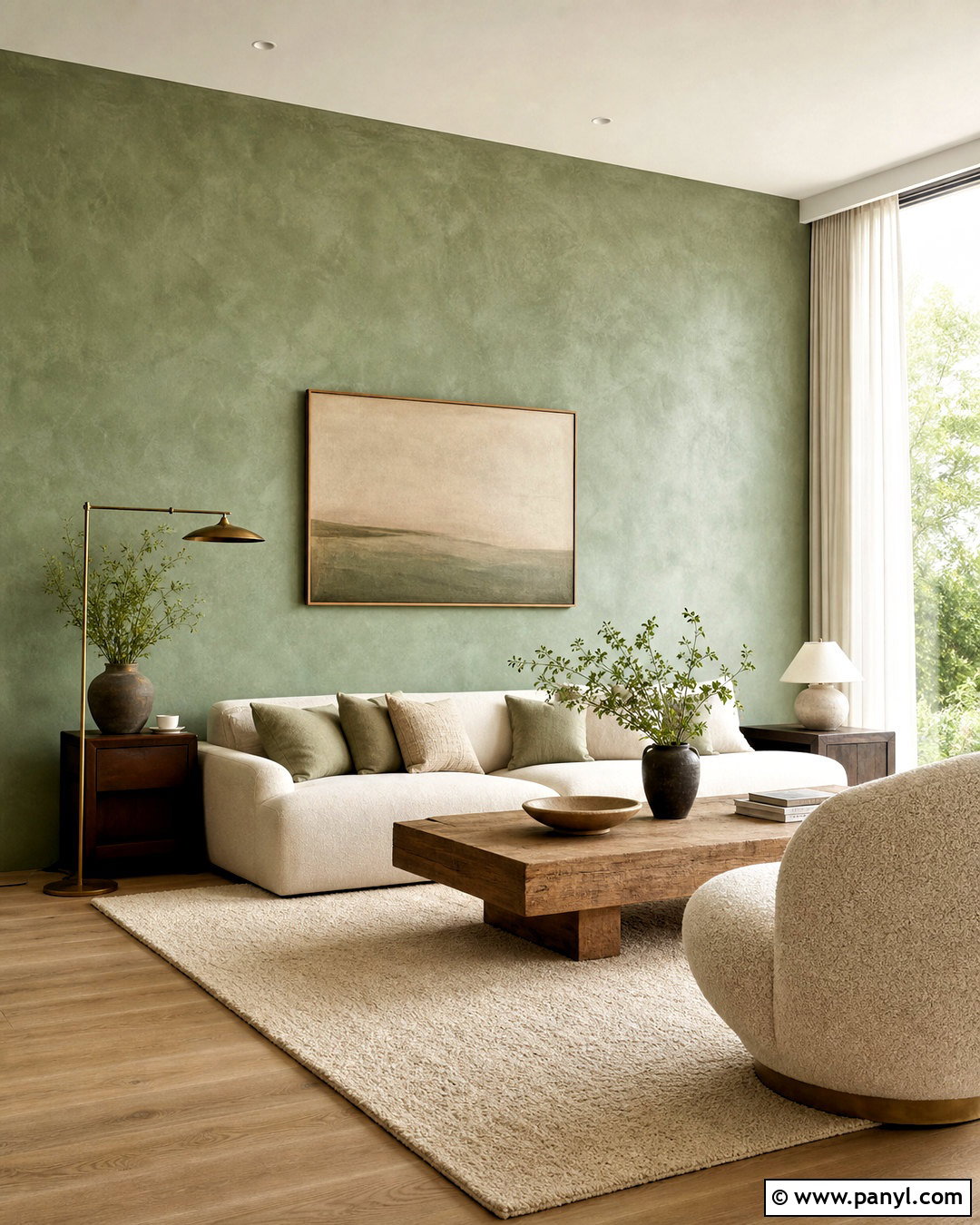 Green Limewash Accent Wall - 20 green accent wall living room ideas