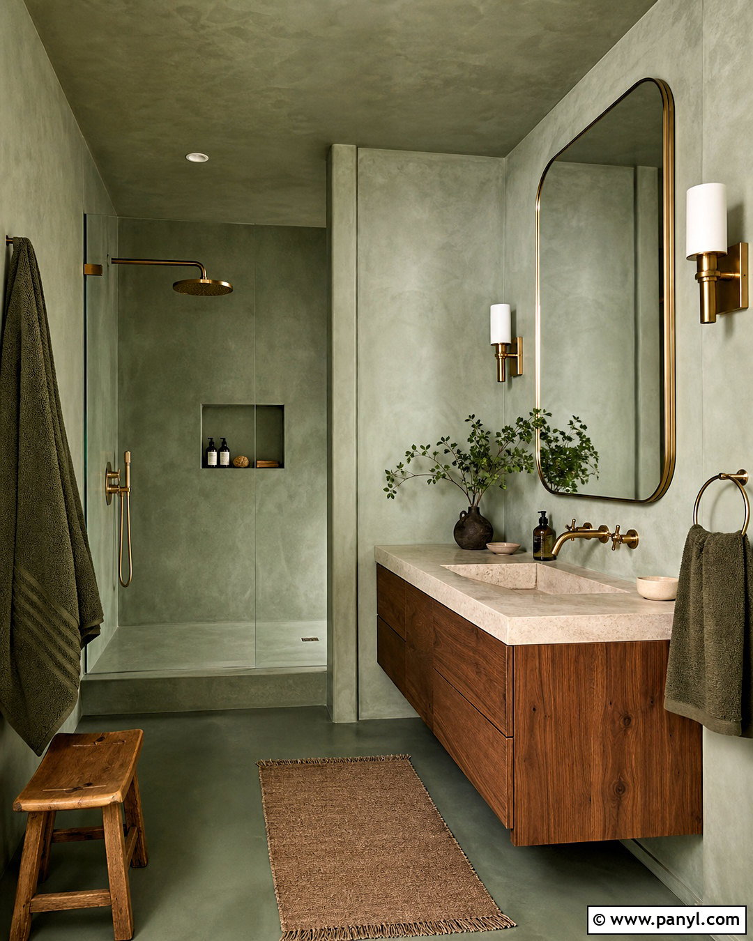 Green Limewash Bathroom - 20 all green bathroom ideas