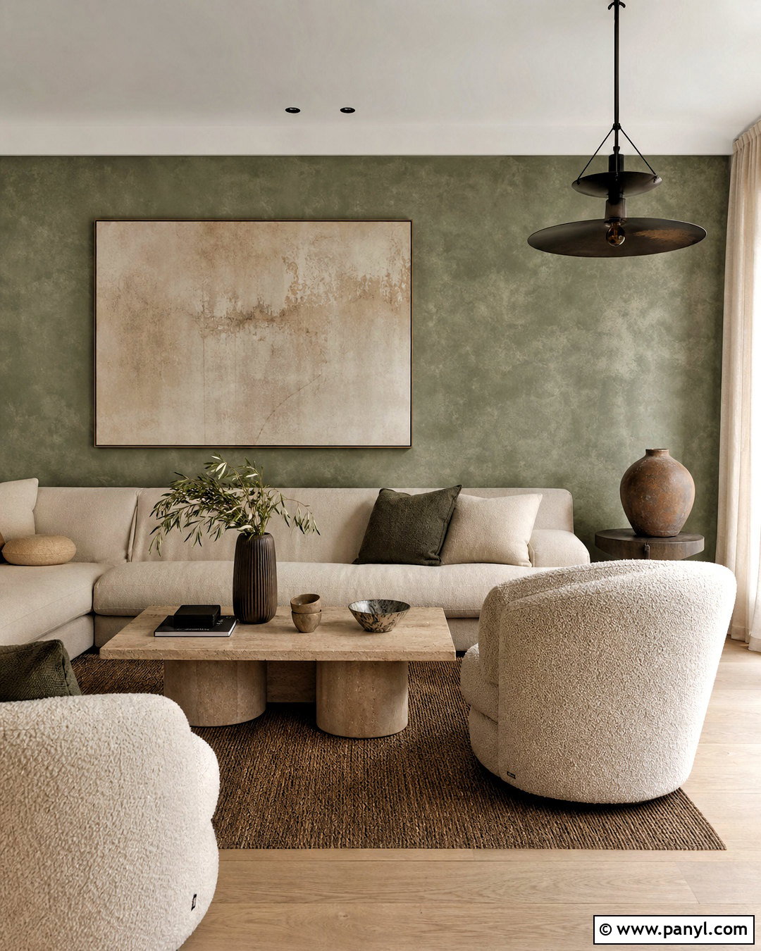 Green Limewash Feature Wall Living Room - 20 green feature wall ideas