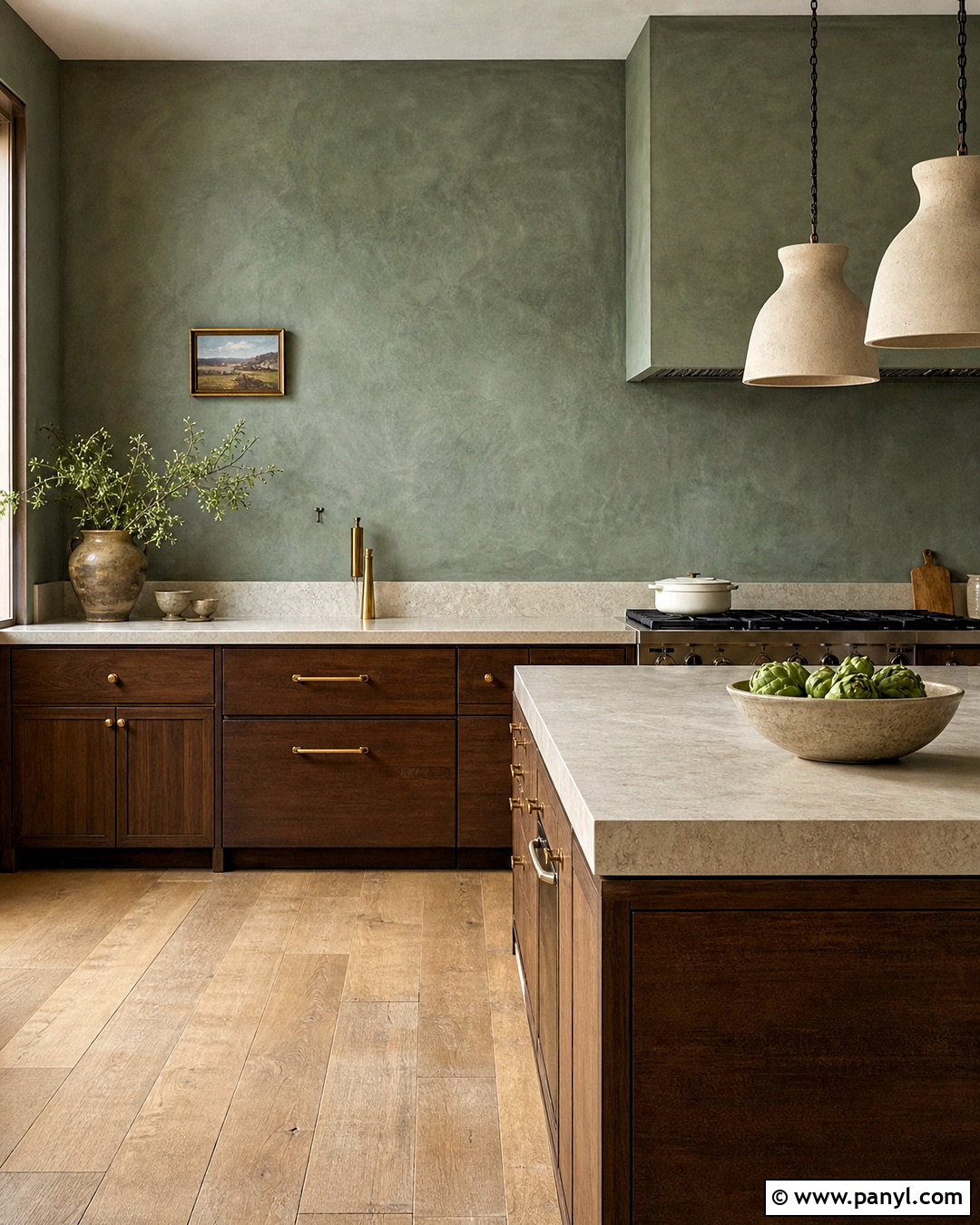 Green Limewash Kitchen Walls With Walnut Cabinets - 20 green wall kitchen ideas