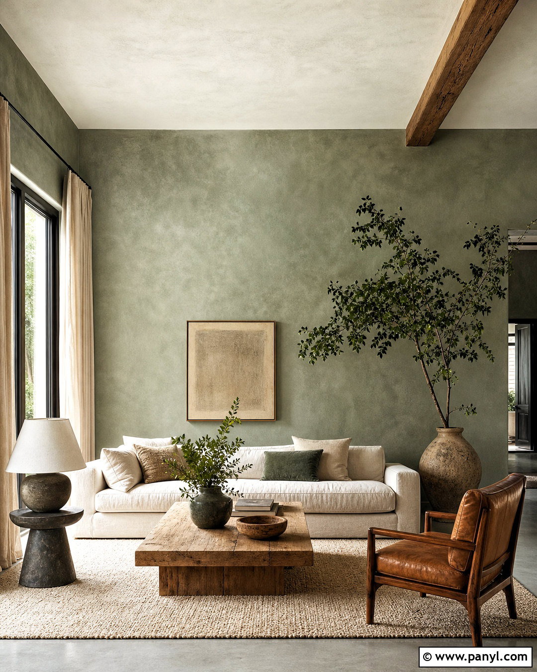 Green Limewash Living Room Wall - 20 green wall painting ideas