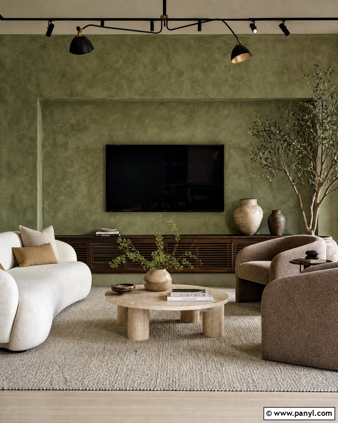 Green Limewash TV Wall - 20 green tv wall ideas