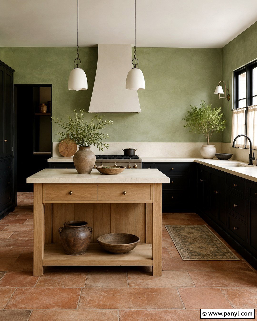 Green Limewash Walls With Black Cabinets - 20 Black And White Kitchen With Green Walls