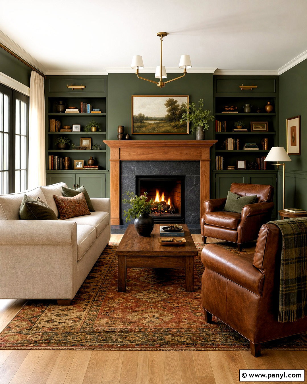 Green Living Room With Fireplace - 20 moody green living room ideas