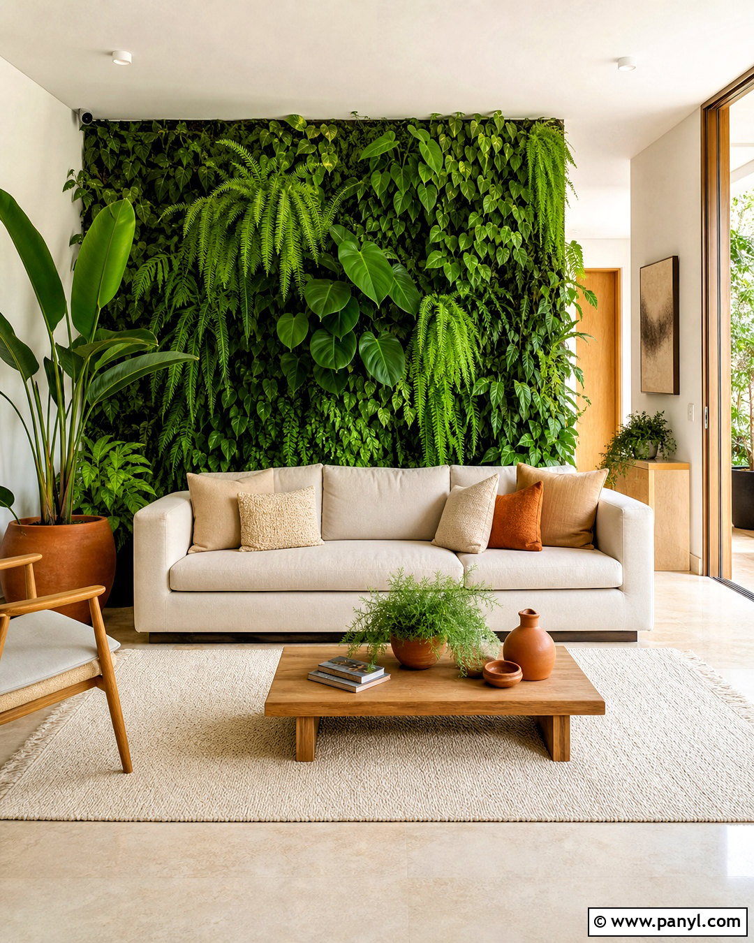 Green Living Wall With Neutral Furniture - 20 green wall decor ideas