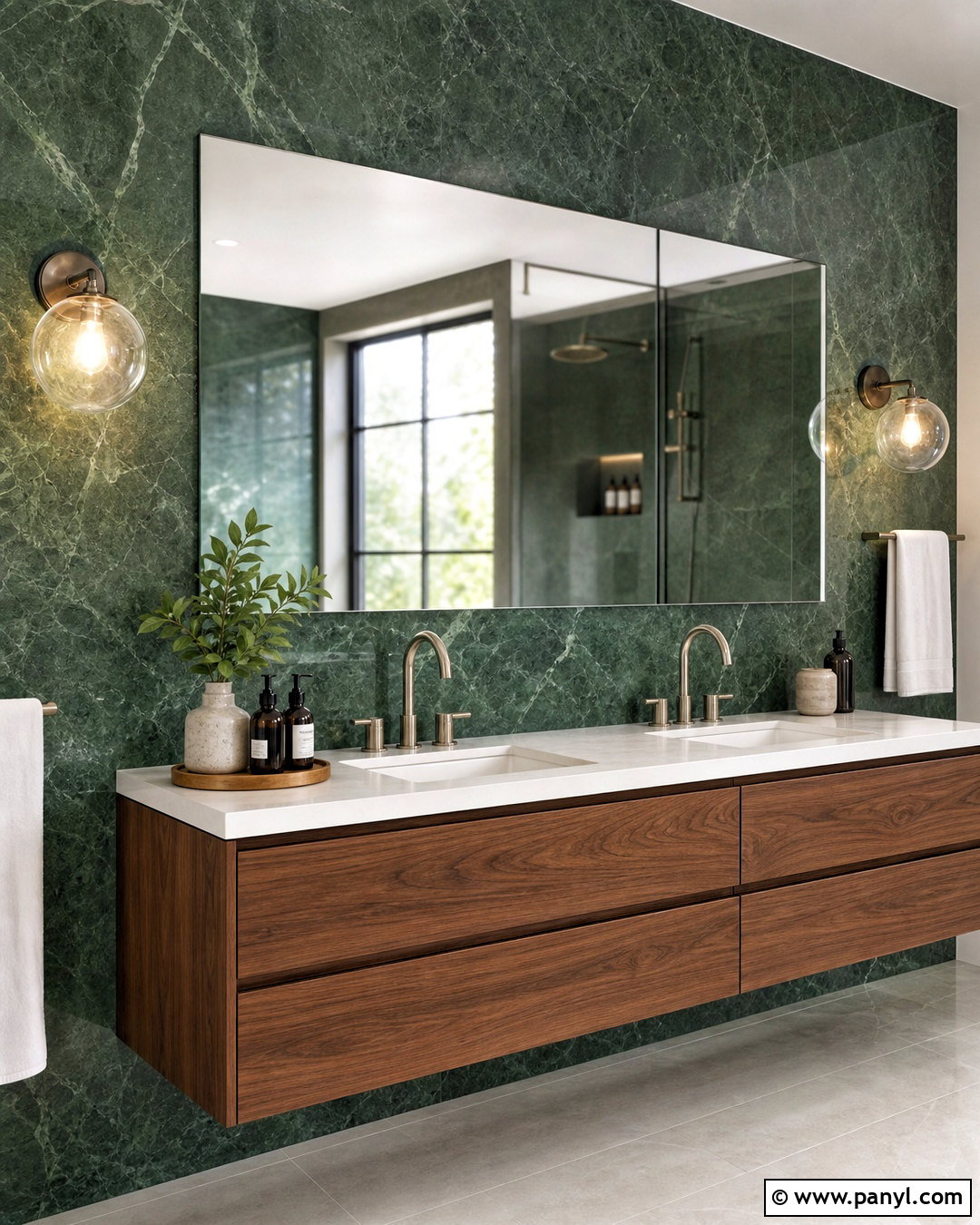 Green Marble Feature Wall Bathroom - 20 green feature wall ideas