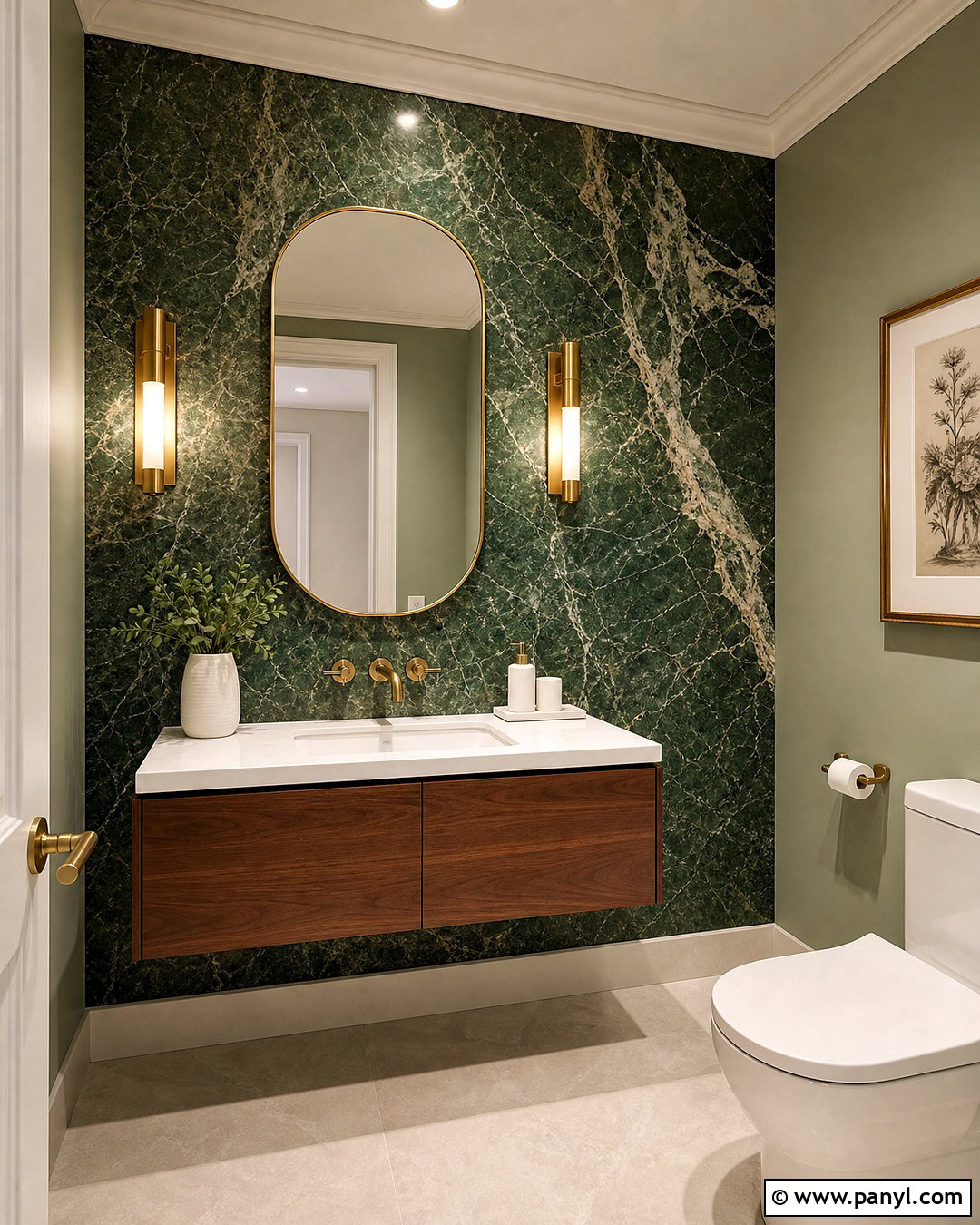 Green Marble Powder Room - 20 green powder room ideas