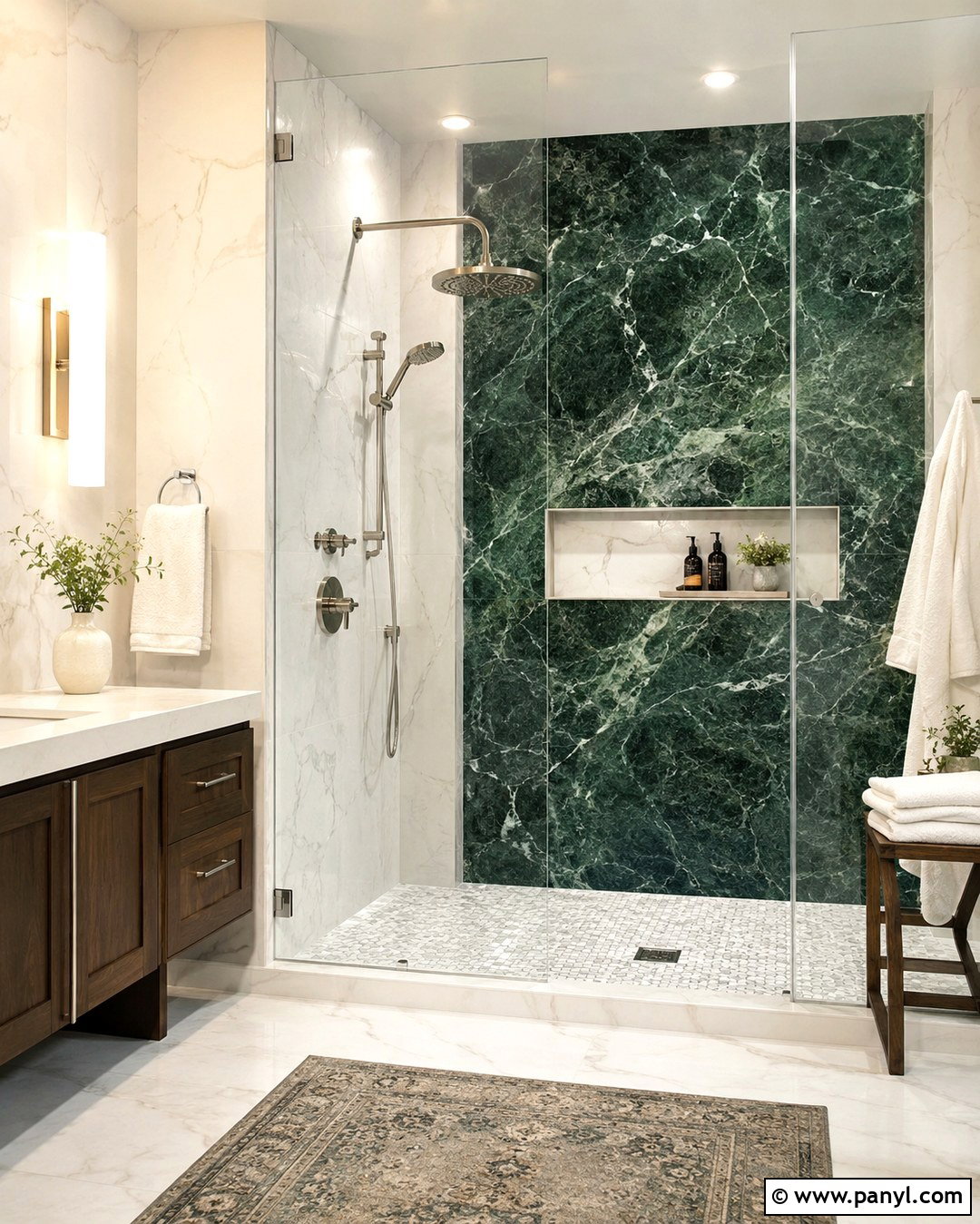 Green Marble Shower Accent Wall - 20 Green Accent Wall Shower Ideas