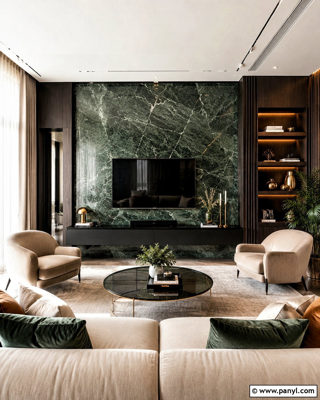 Green Marble TV Feature Wall - 20 marble tv feature wall ideas