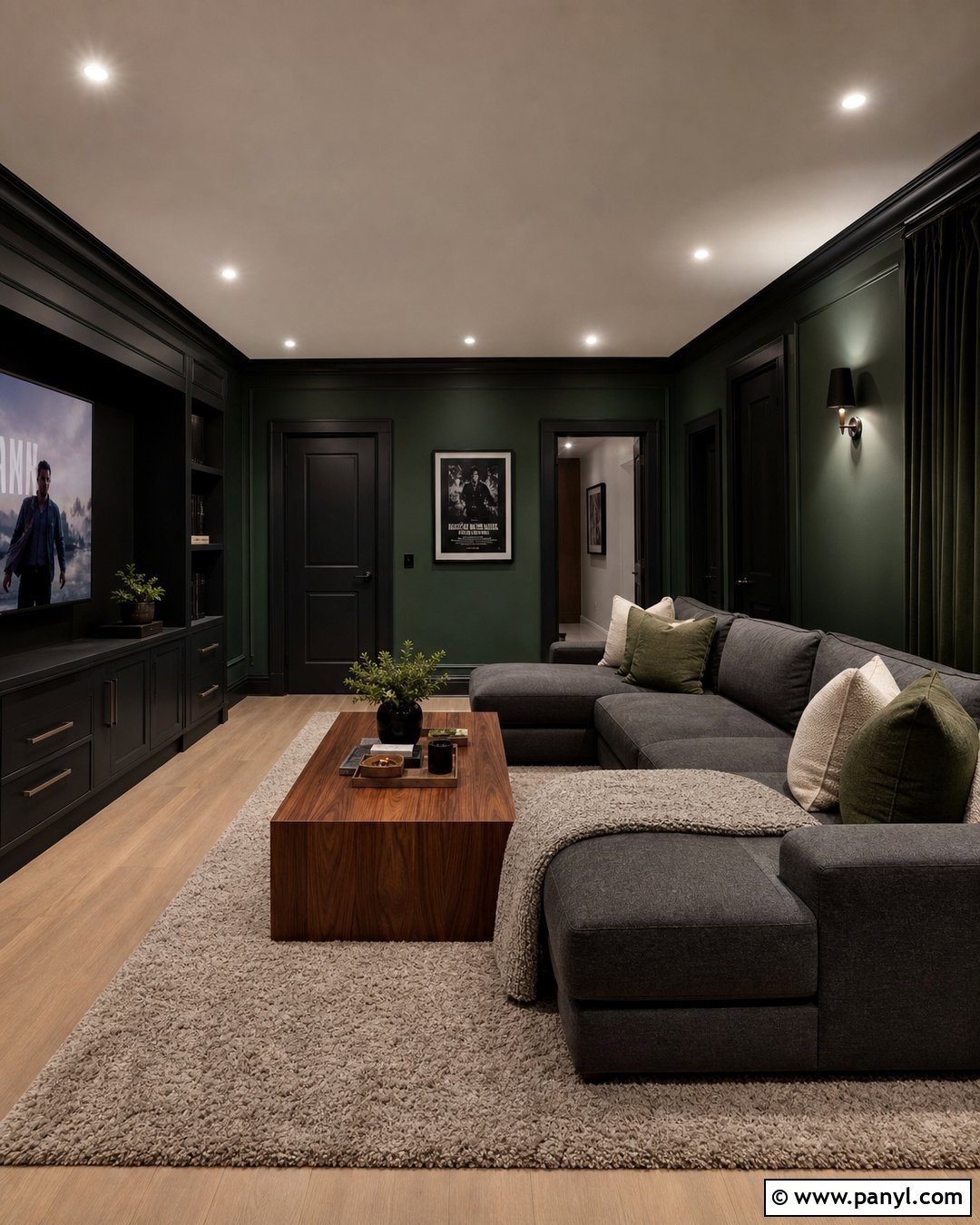 Green Media Room With Black Trim - 25 Green Wall Black Trim Ideas