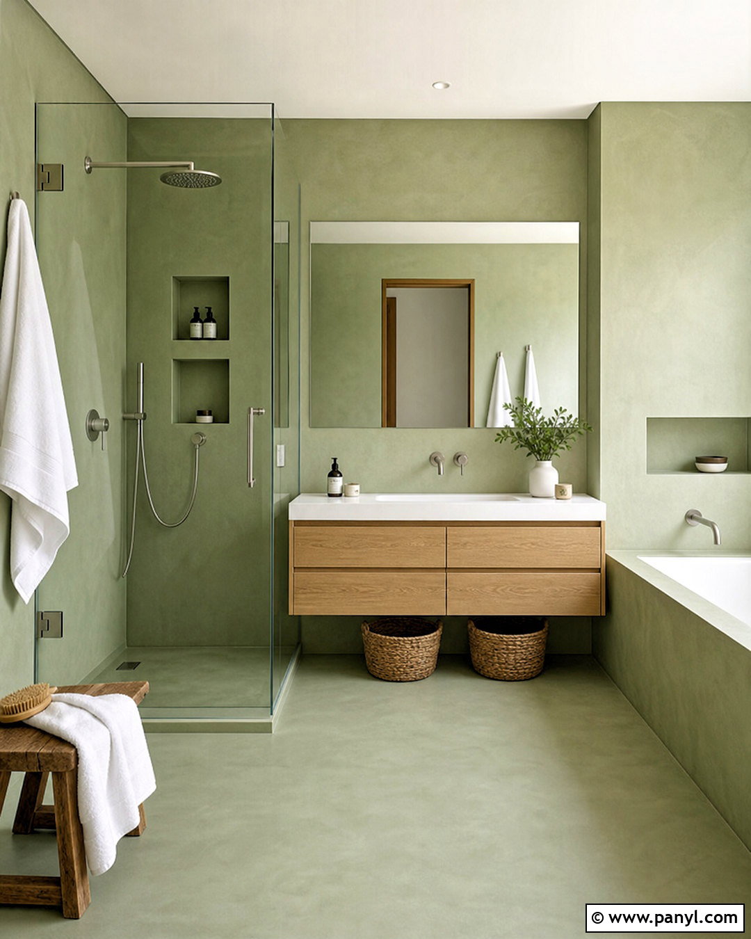 Green Microcement Bathroom - 20 modern green bathroom ideas