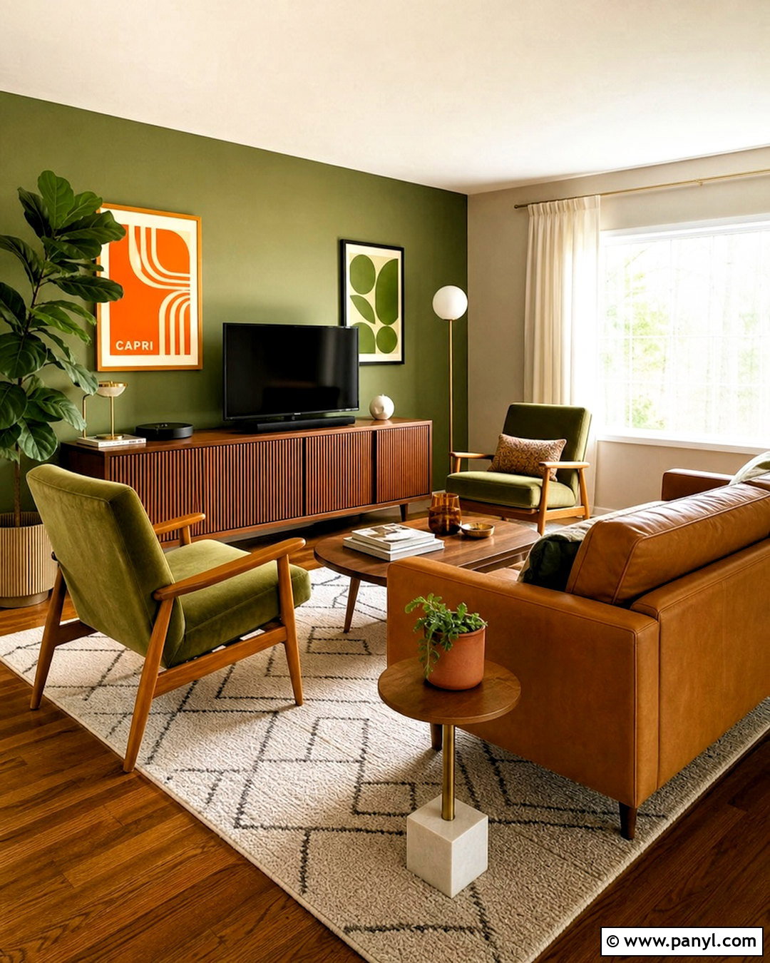 Green Midcentury Living Room - 20 green room aesthetic ideas