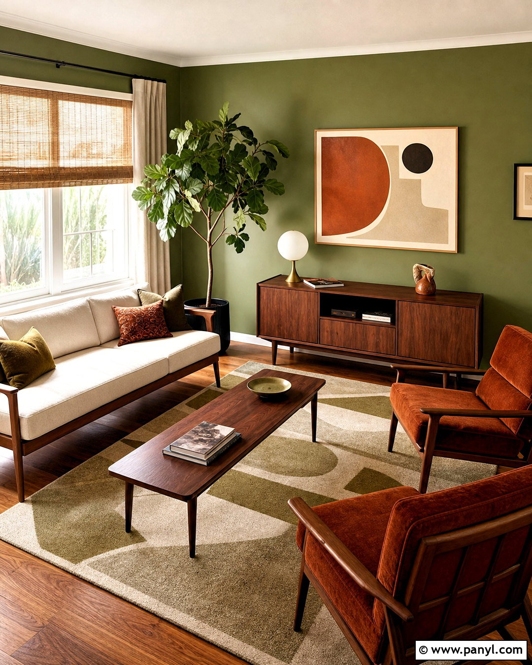 Green Midcentury Living Room - 20 green room design ideas