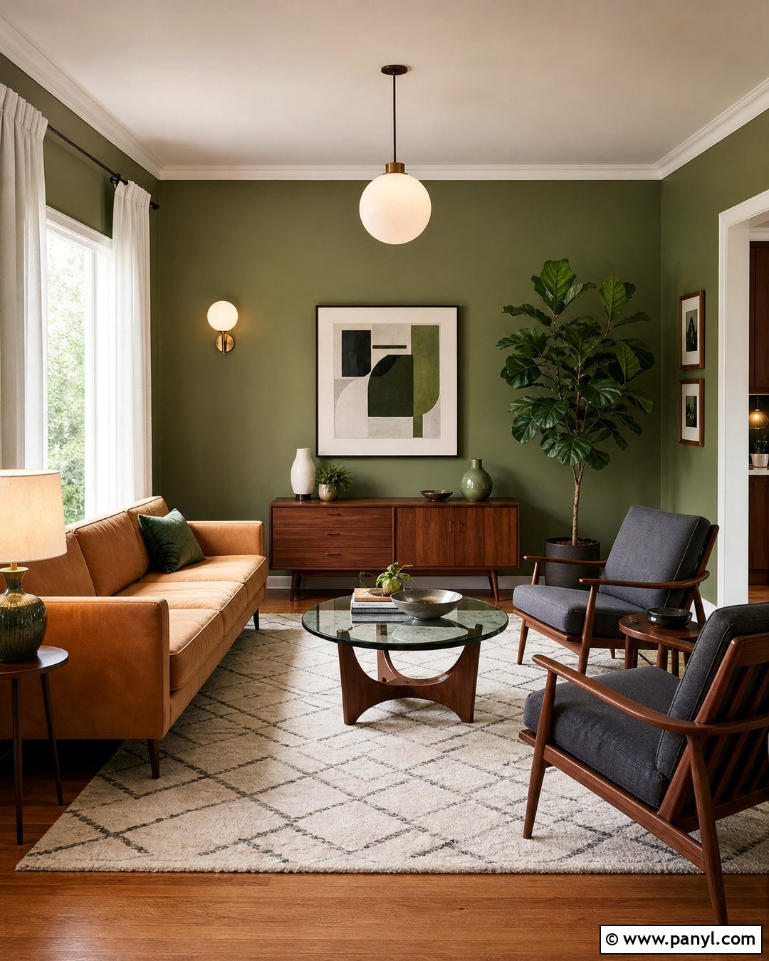 Green Midcentury Living Room Walls - 30 Room Green Walls