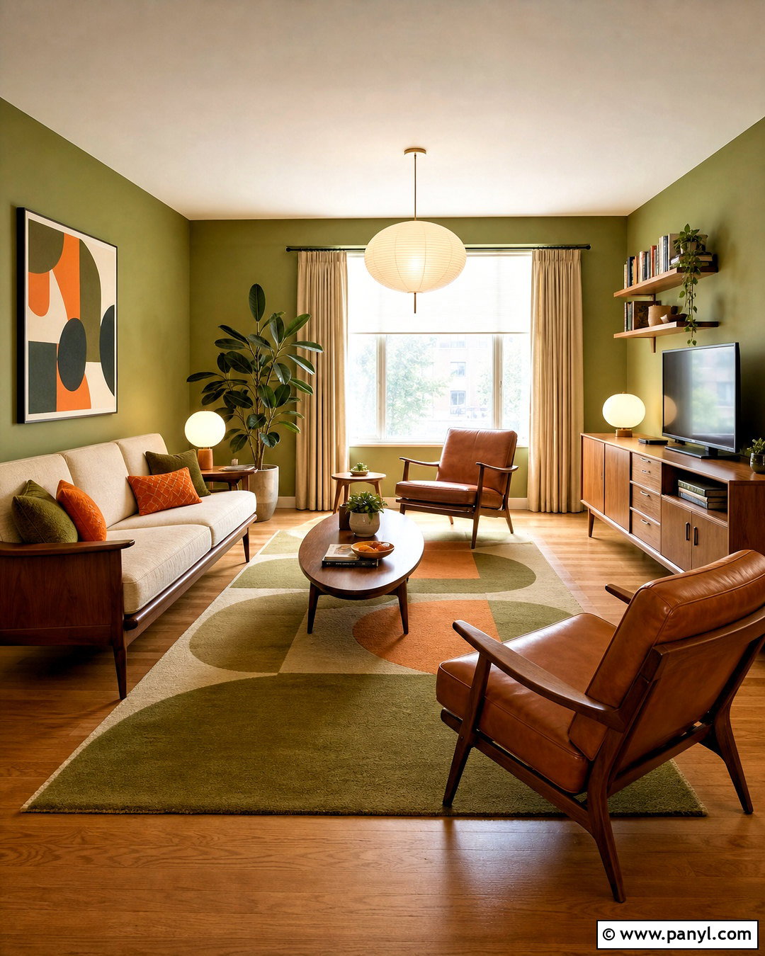 Green Midcentury Living Room - 20 green interior design ideas