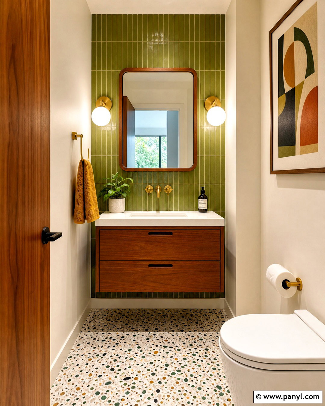 Green Midcentury Powder Room - 20 green powder room ideas
