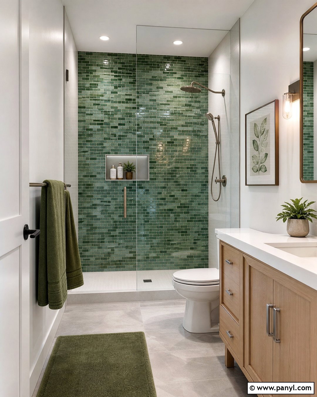 Green Mosaic Bathroom Accent Wall - 35 Green Accent Wall Bathroom Ideas