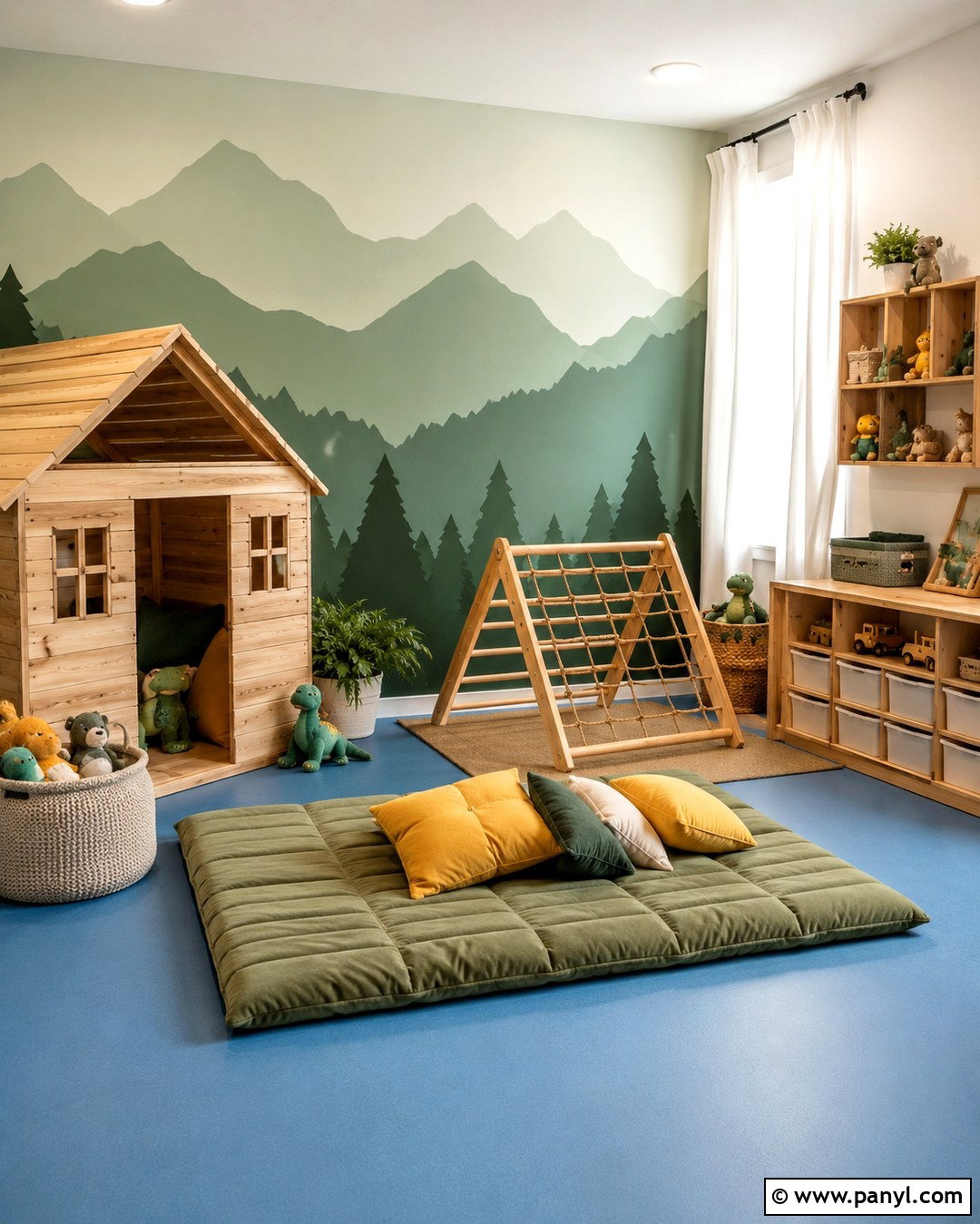 Green Mountain Mural Accent Wall Playroom - 20 Green Accent Wall Playroom Ideas