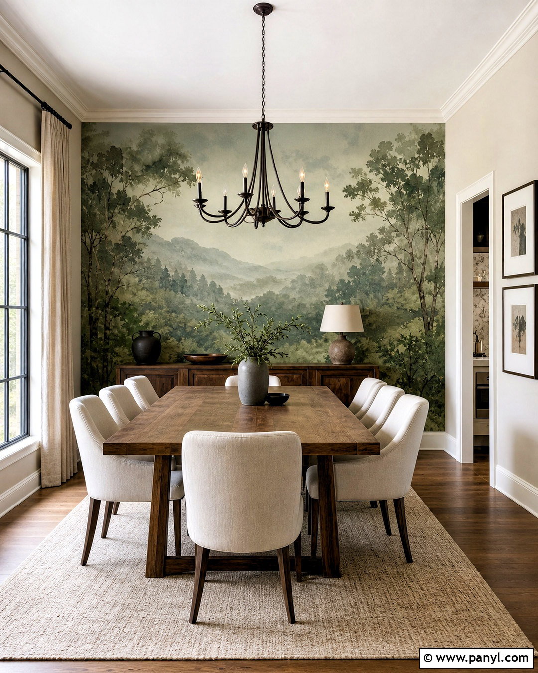 Green Mural Feature Wall Dining Room - 20 green feature wall ideas