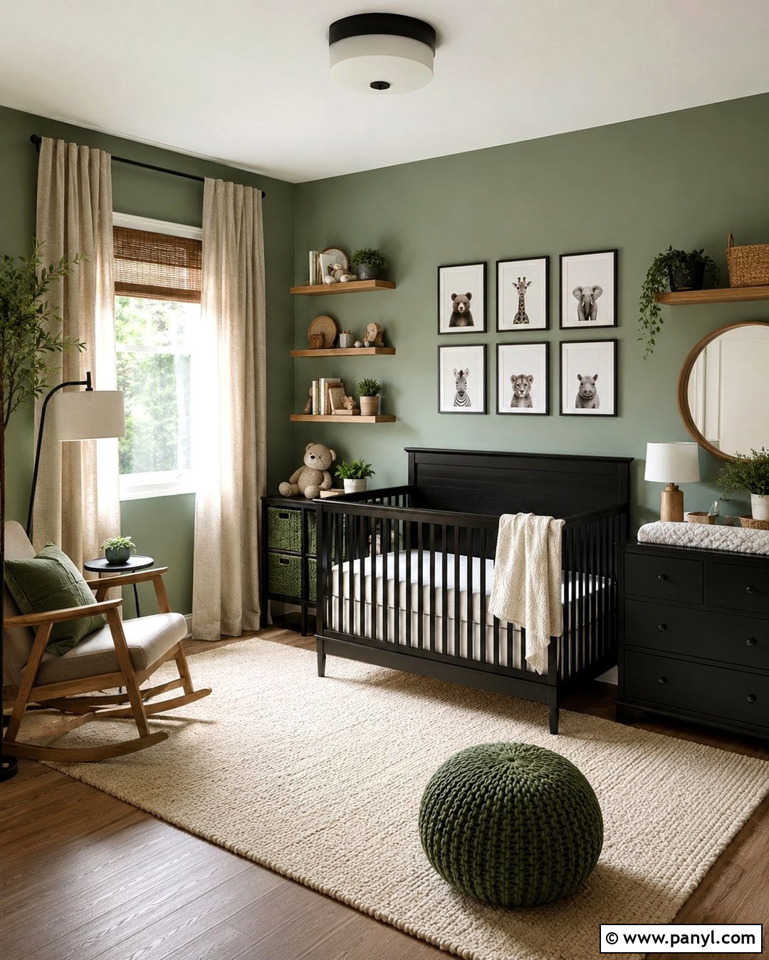 Green Nursery With Black Painted Furniture - 20 Green And Black Painted Room Ideas