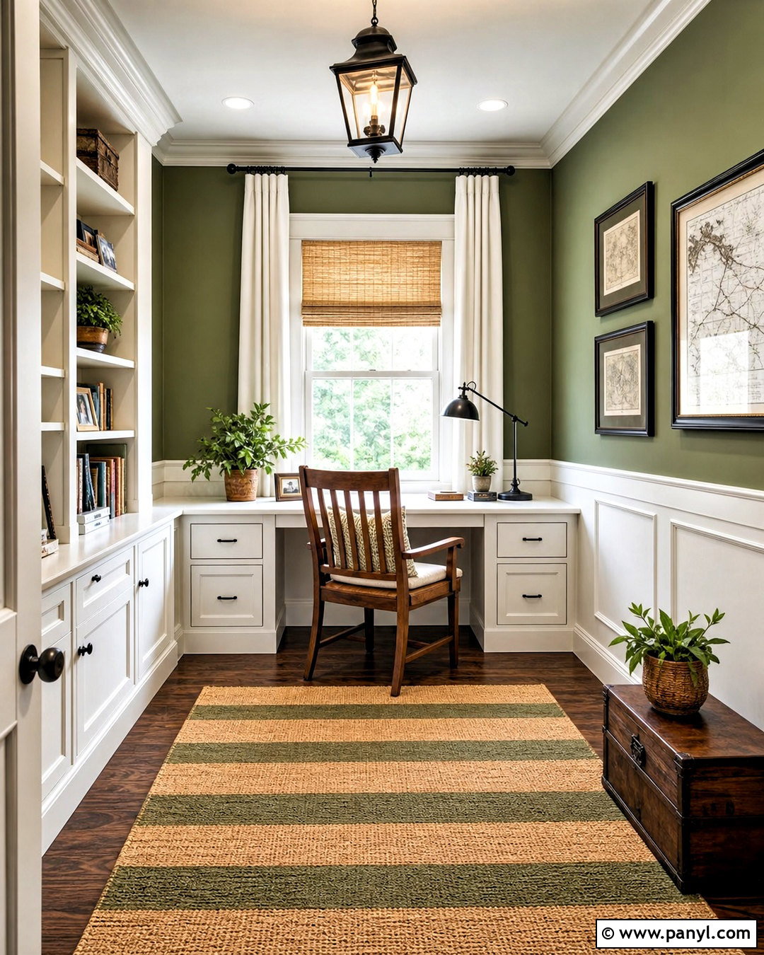 Green Office With White Wainscoting - 20 green wall office ideas