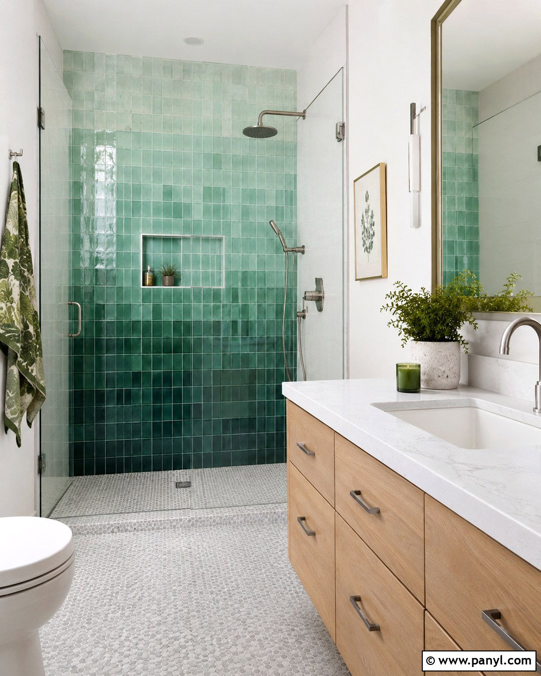 Green Ombre Tile Shower Wall - 20 Green Accent Wall Shower Ideas