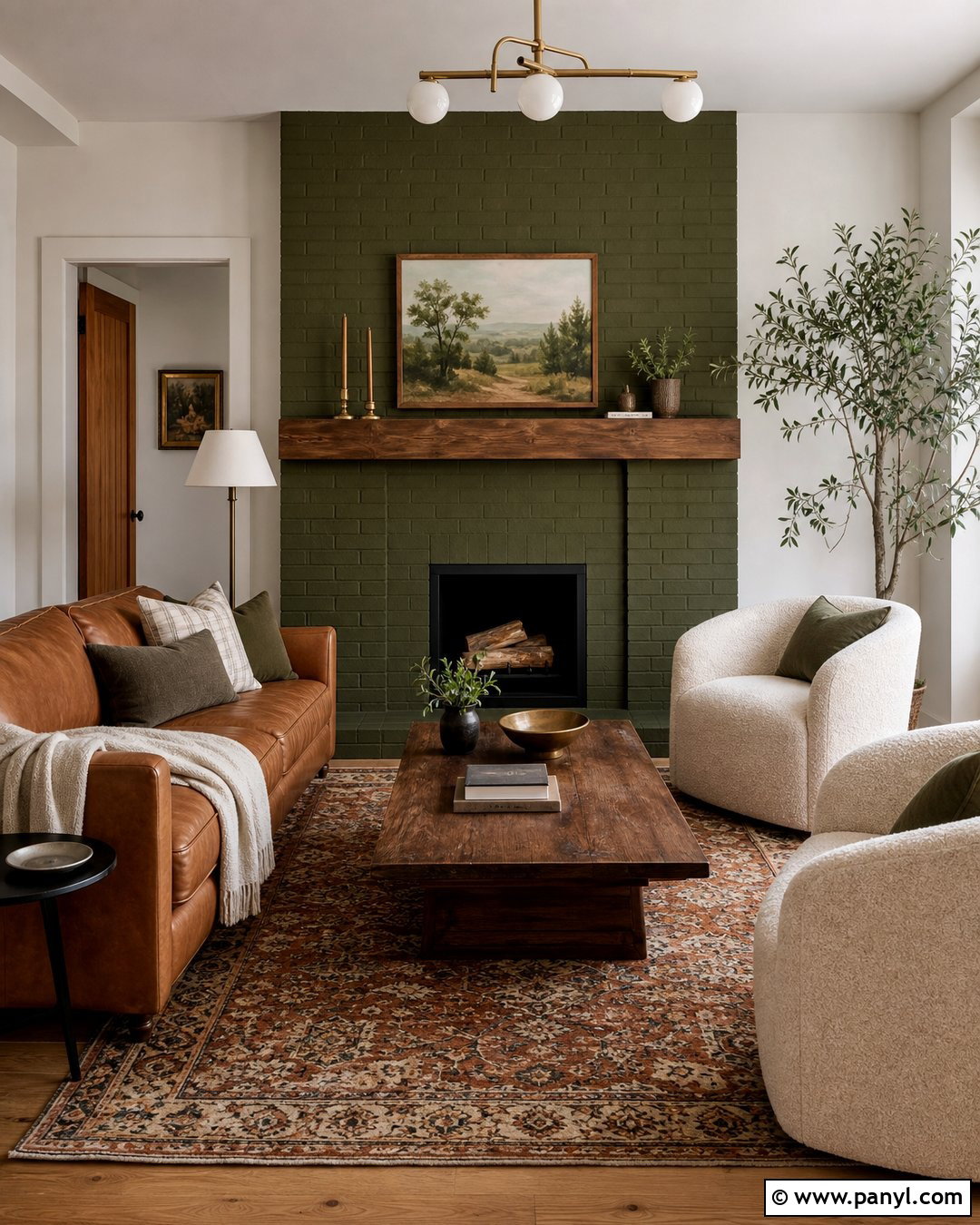 Green Painted Brick Fireplace - 20 Interior Painted Brick Ideas