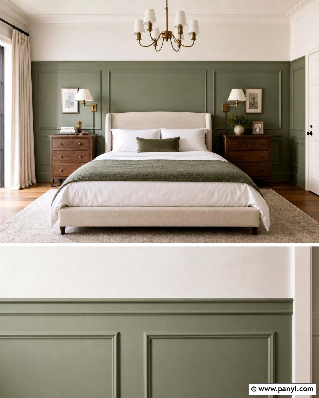 Green Panel Molding And White Guest Bedroom Wall - 25 Half Green Half White Wall Ideas