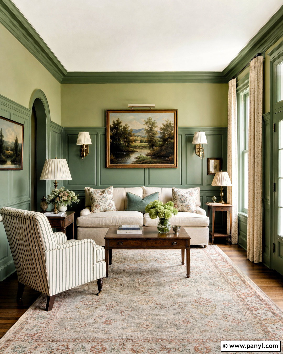 Green Paneled Living Room - 20 green paint living room ideas