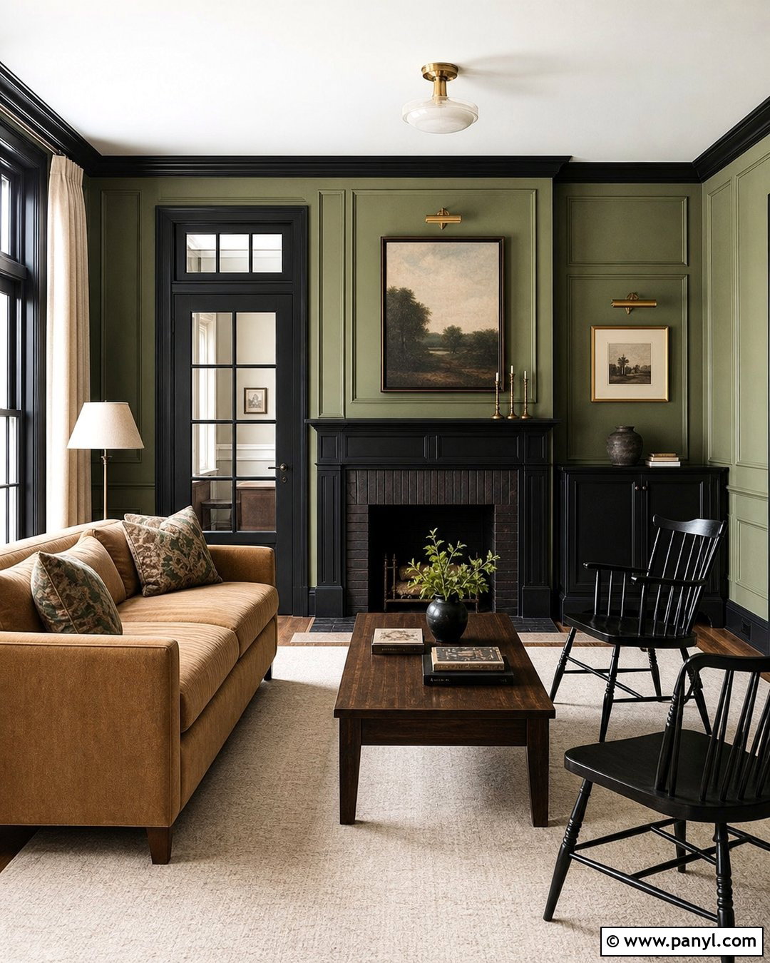 Green Paneled Room With Black Trim - 25 Green Wall Black Trim Ideas