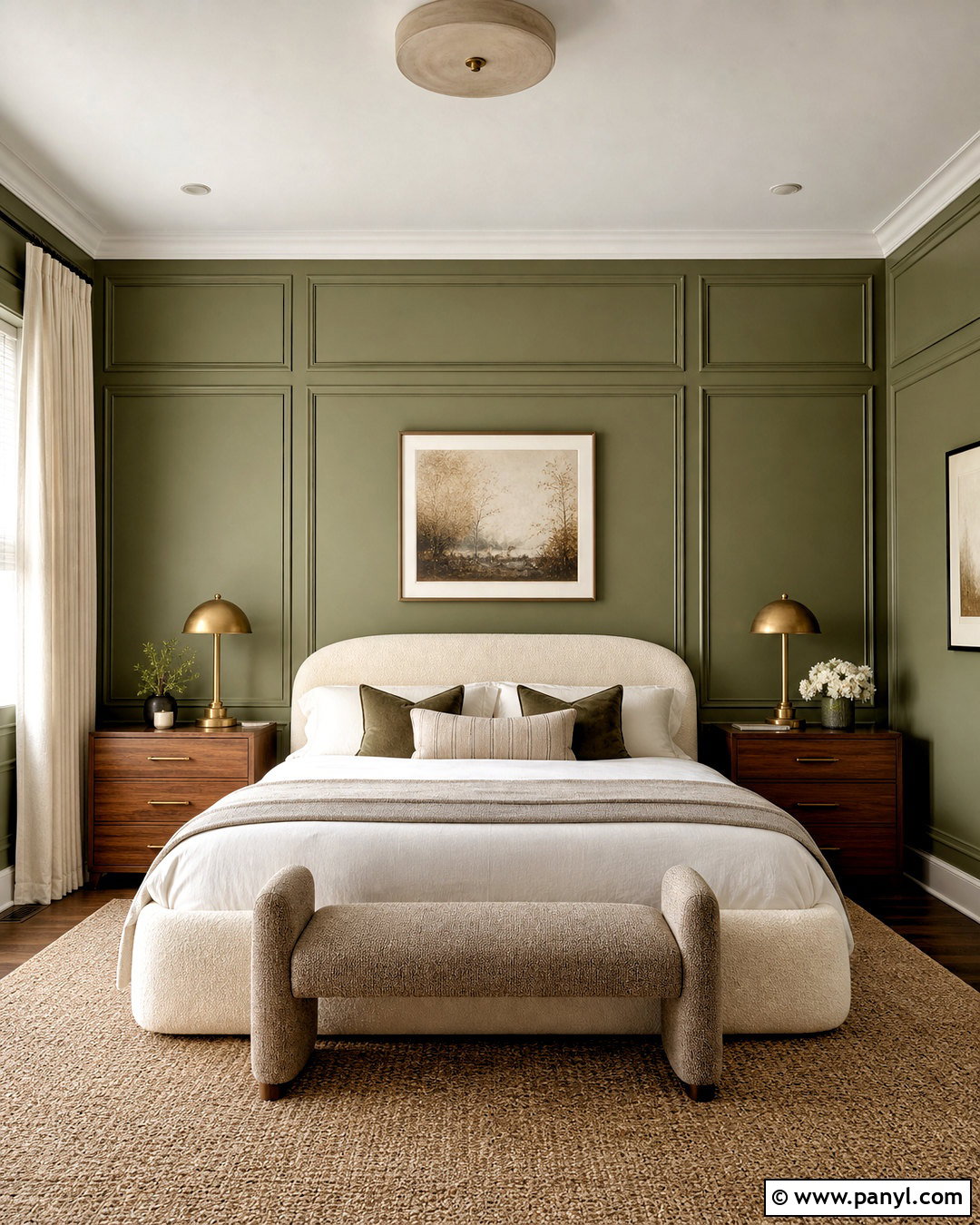 Green Paneled Walls With A Cream Bed - 20 bedroom ideas green walls