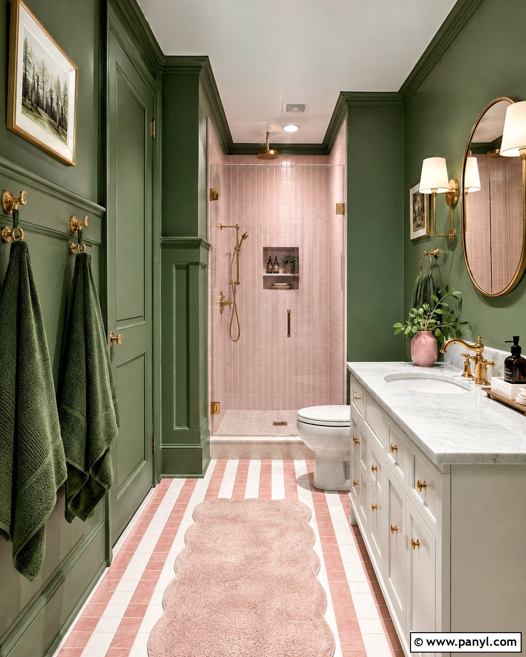 Green Paneling And Pink Tile Bathroom - 20 pink and green bathroom ideas