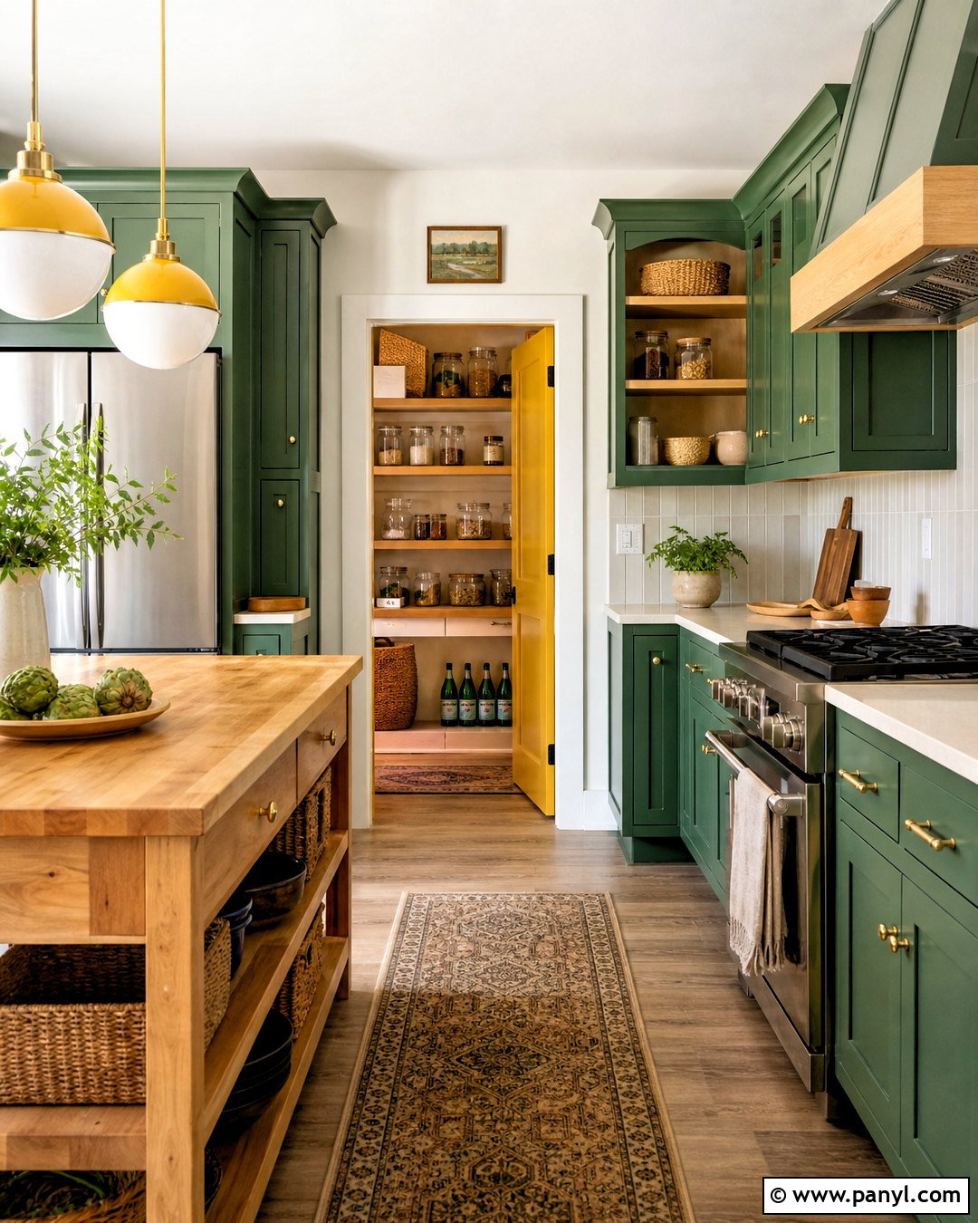 Green Pantry Kitchen With Yellow Door - 20 green and yellow kitchen ideas