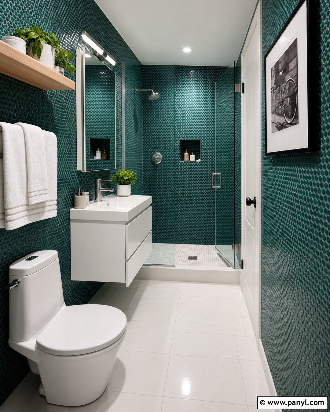 Green Penny Tile Bathroom Walls - 35 Green Bathroom Walls