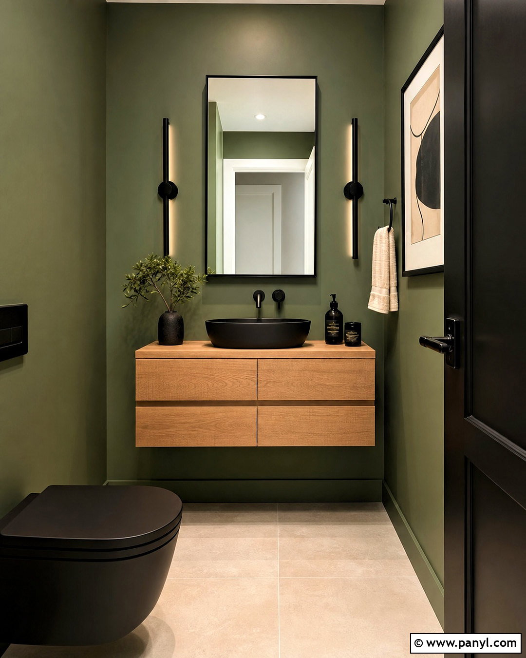 Green Powder Room With Black Accents - 20 green powder room ideas