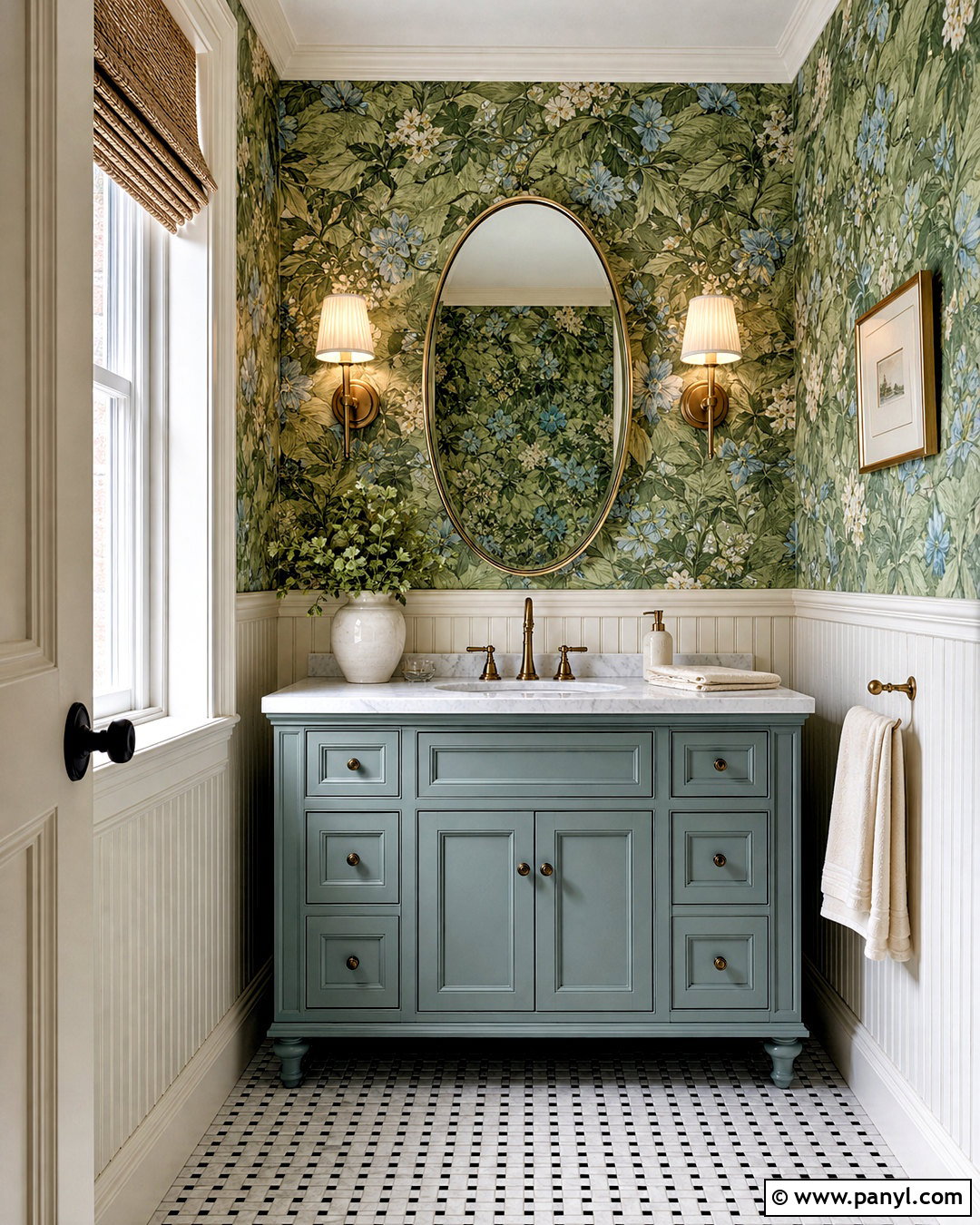 Green Powder Room With Floral Wallpaper - 20 green powder room ideas
