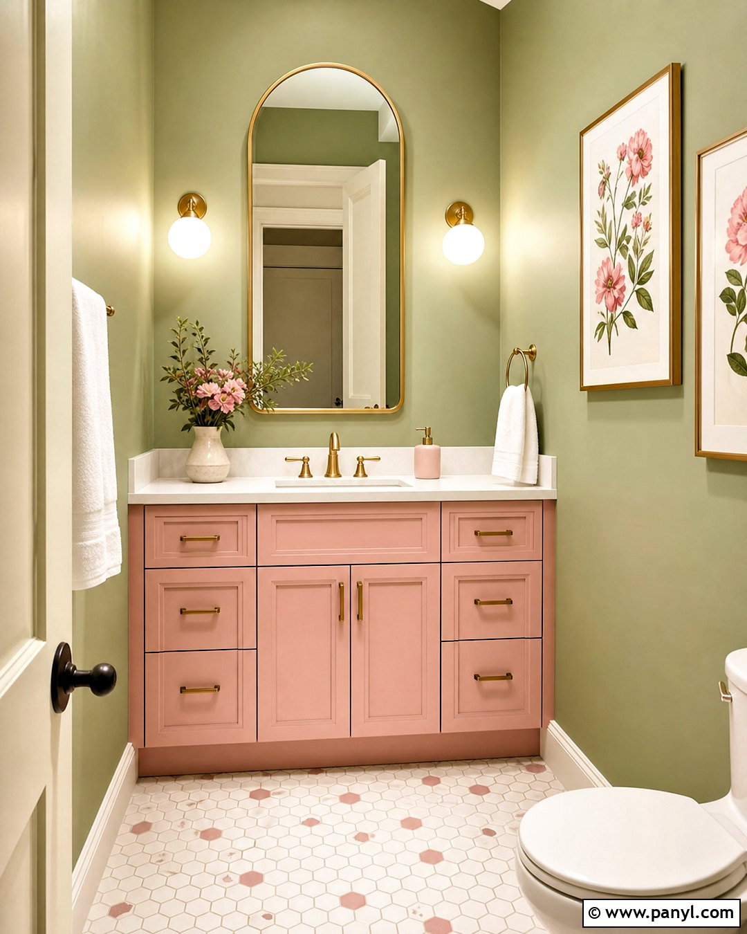 Green Powder Room With Pink Accents - 20 green powder room ideas