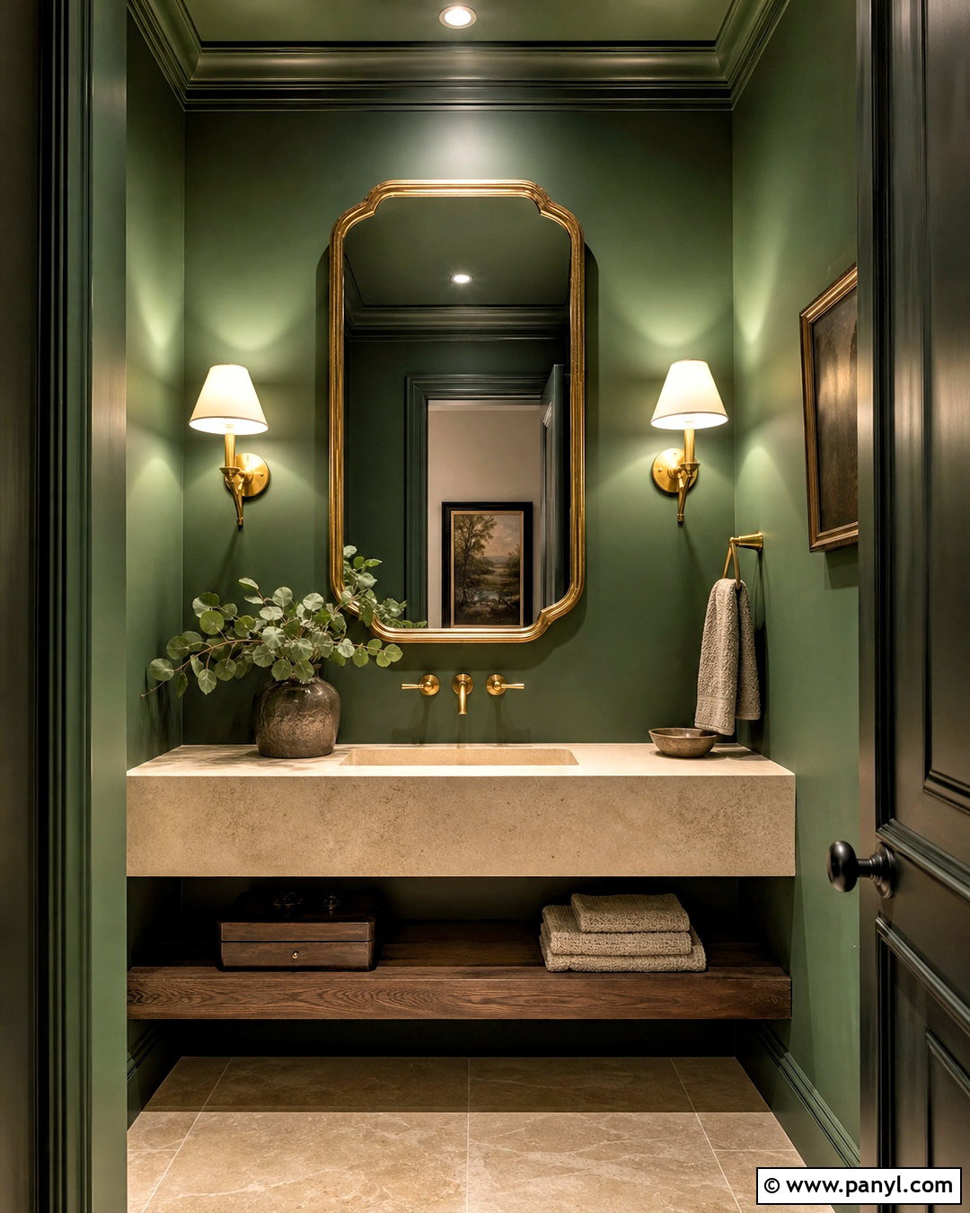 Green Powder Room With Statement Sink - 20 green bathroom design ideas